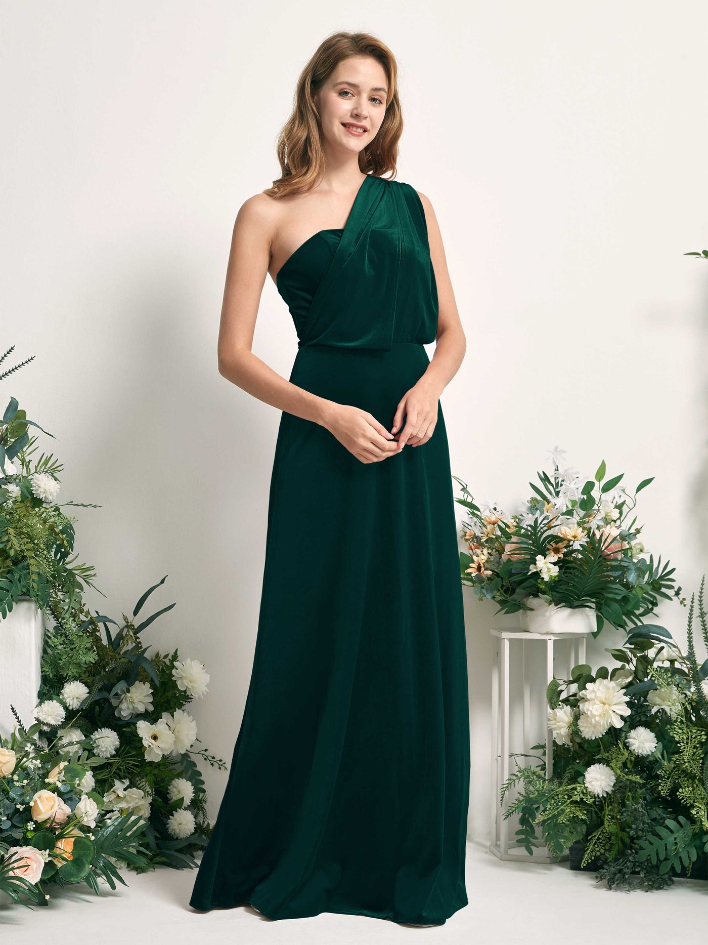Hunter Green Bridesmaid Dresses A-line Open back Convertible Straps Velvet Dresses (82220627)#color_hunter-green