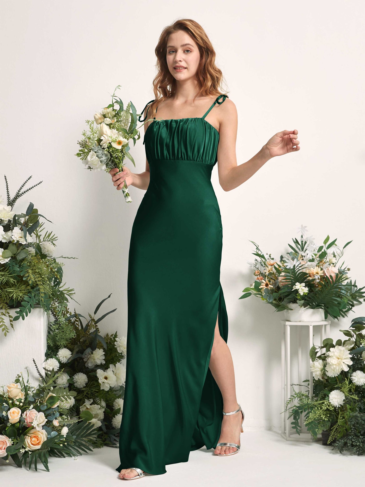 Hunter Green Bridesmaid Dresses Bridesmaid Dress Mermaid/Trumpet Satin Spaghetti-straps Full Length Sleeveless Wedding Party Dress (80225429)#color_hunter-green