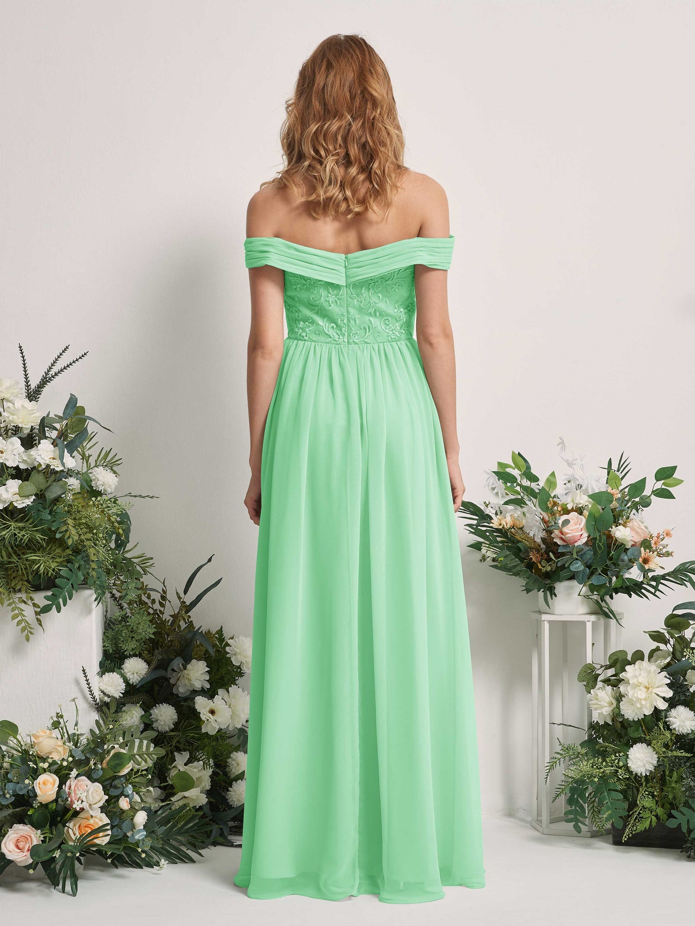 Mint Green Bridesmaid Dresses Ball Gown Off Shoulder Sleeveless Chiffon Dresses (83220422)#color_mint-green