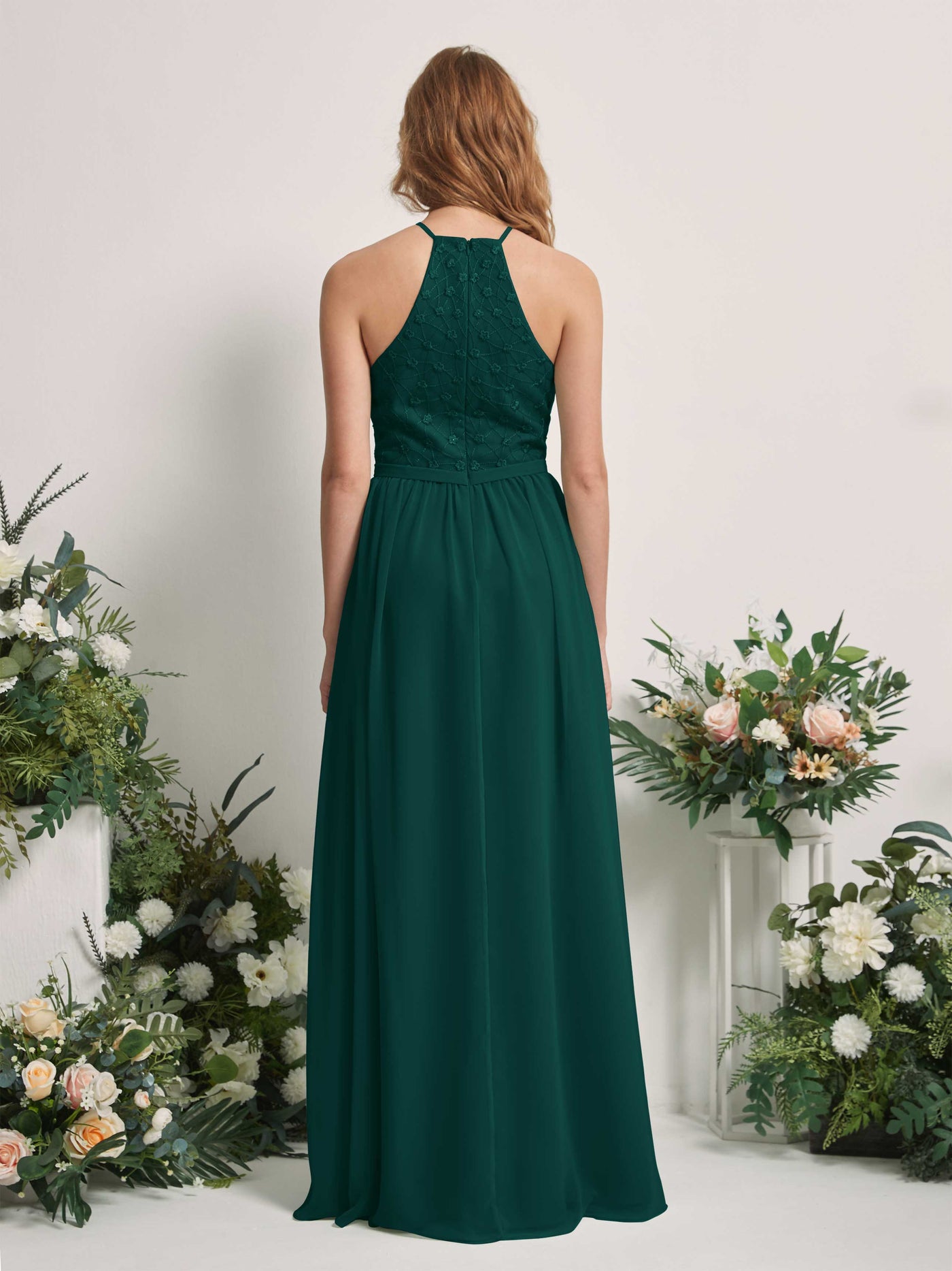 Dark Emerald Bridesmaid Dresses A-line Halter Sleeveless Chiffon Dresses (83220817)#color_dark-emerald