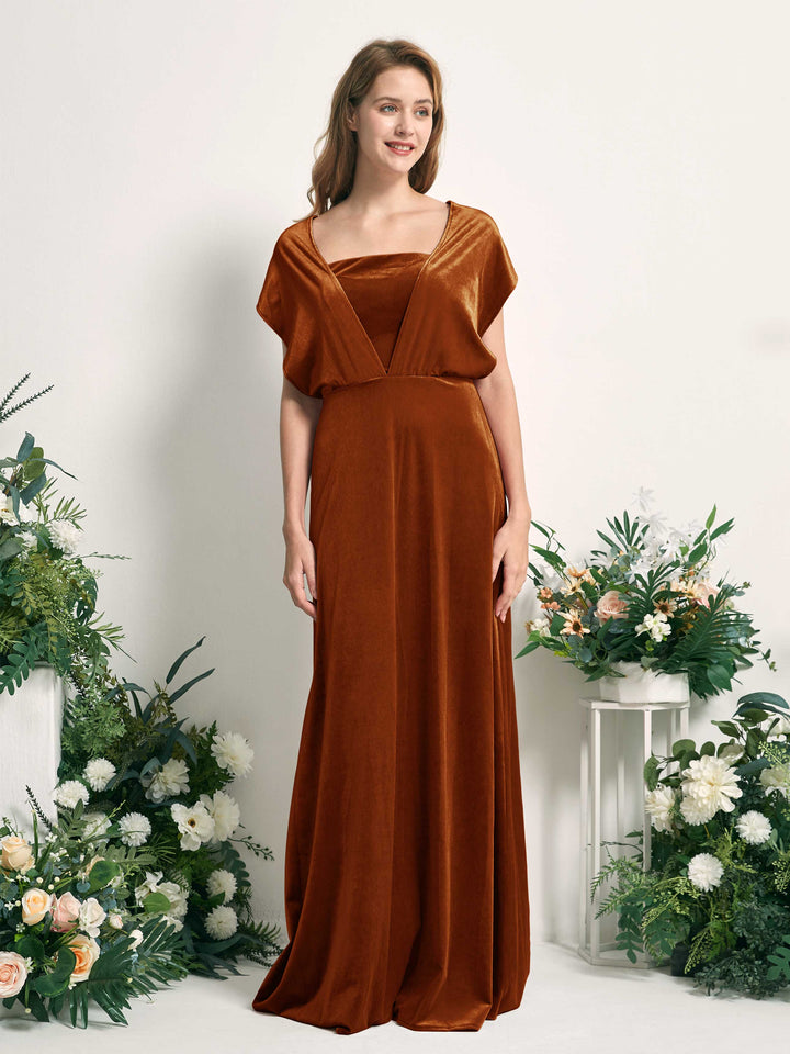 Burant Orange Bridesmaid Dresses A-line Open back Convertible Straps Velvet Dresses (82220622)