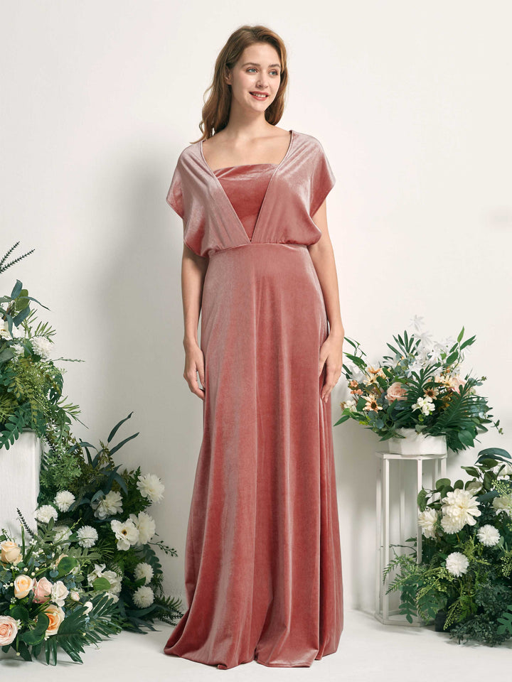 Dusty Rose Bridesmaid Dresses A-line Open back Convertible Straps Velvet Dresses (82220631)