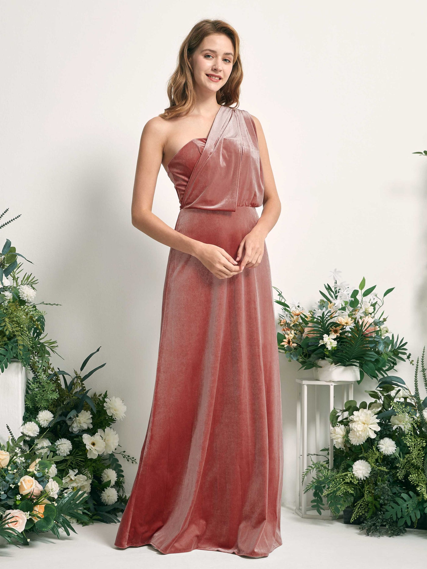 Dusty Rose Bridesmaid Dresses A-line Open back Convertible Straps Velvet Dresses (82220631)#color_dusty-rose