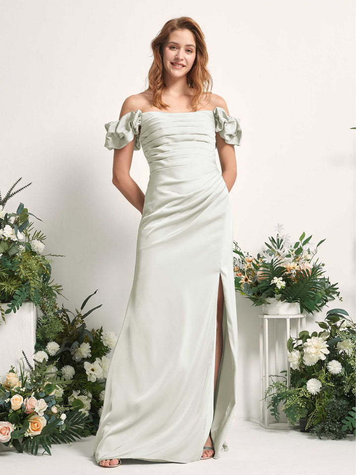 Ivory Bridesmaid Dresses Bridesmaid Dress A-line Satin Off Shoulder Full Length Short Sleeves Wedding Party Dress (80226476)