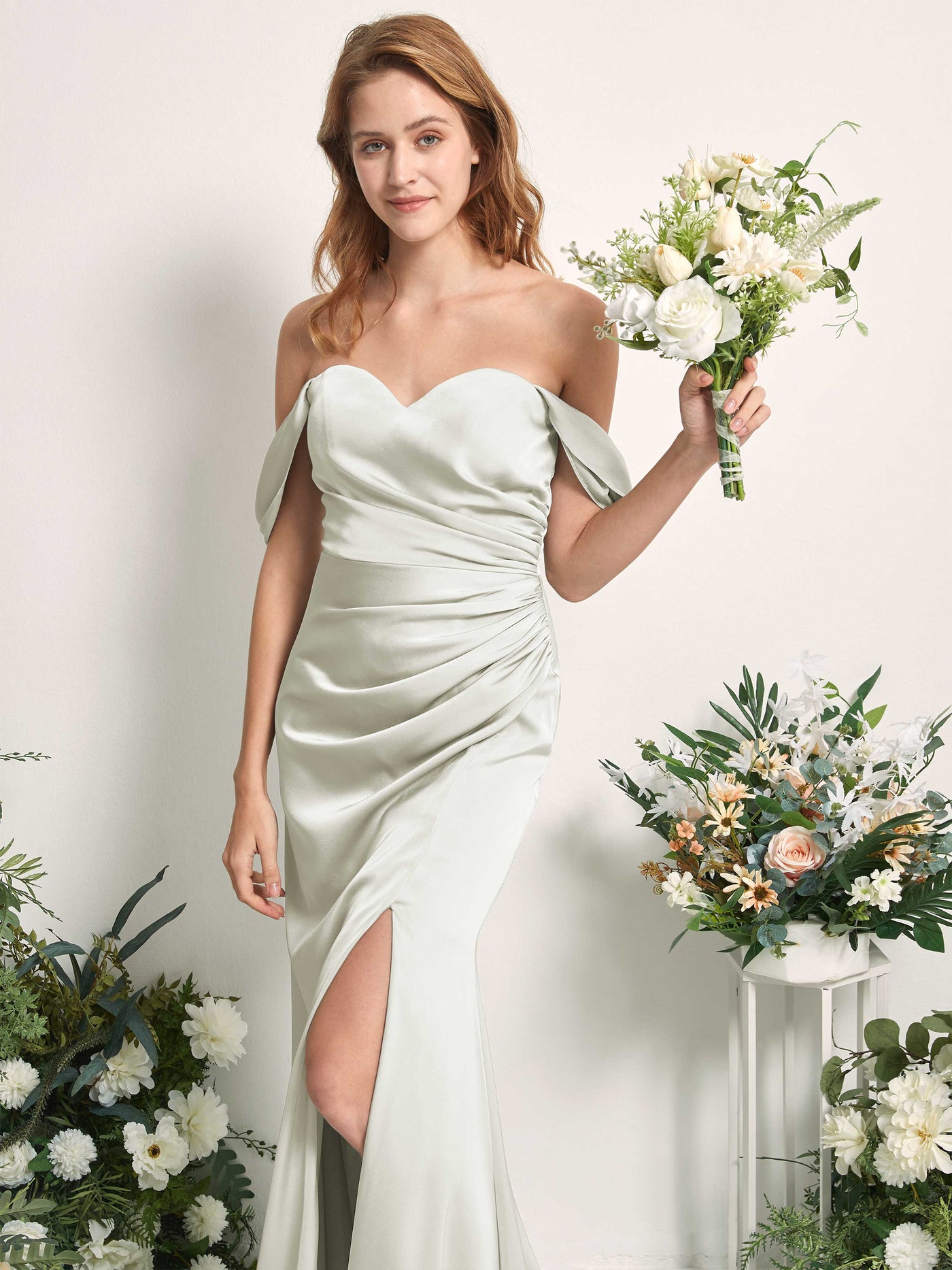 Ivory Bridesmaid Dresses Bridesmaid Dress A-line Satin Off Shoulder Full Length Sleeveless Wedding Party Dress (80225276)#color_ivory