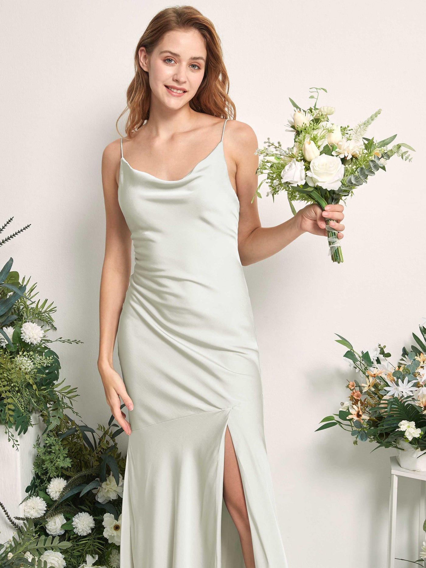 Ivory Bridesmaid Dresses Bridesmaid Dress Mermaid/Trumpet Satin Spaghetti-straps Full Length Sleeveless Wedding Party Dress (80225676)#color_ivory