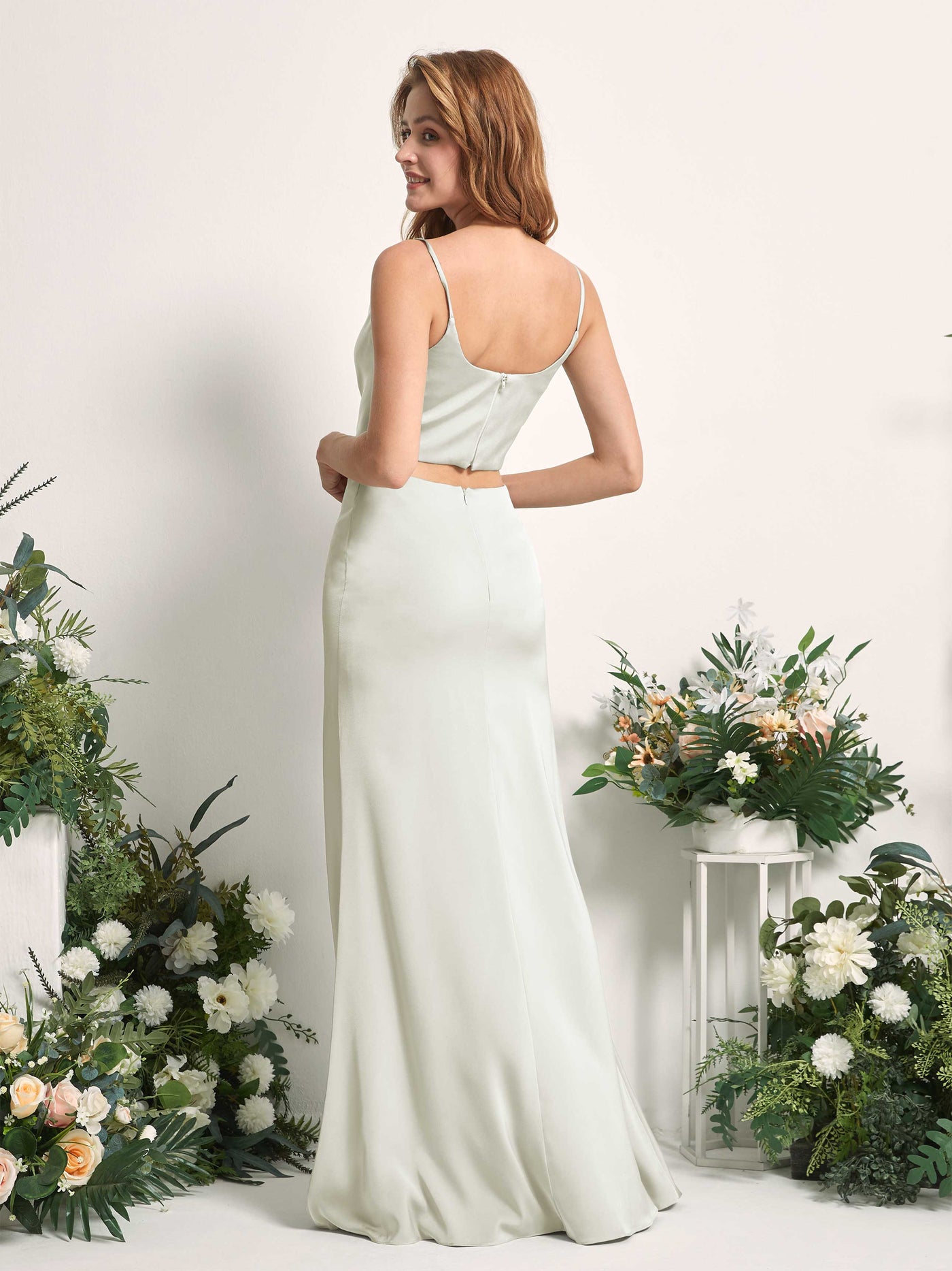 Ivory Bridesmaid Dresses Bridesmaid Dress Mermaid/Trumpet Satin Spaghetti-straps Full Length Sleeveless Wedding Party Dress (80226276)#color_ivory