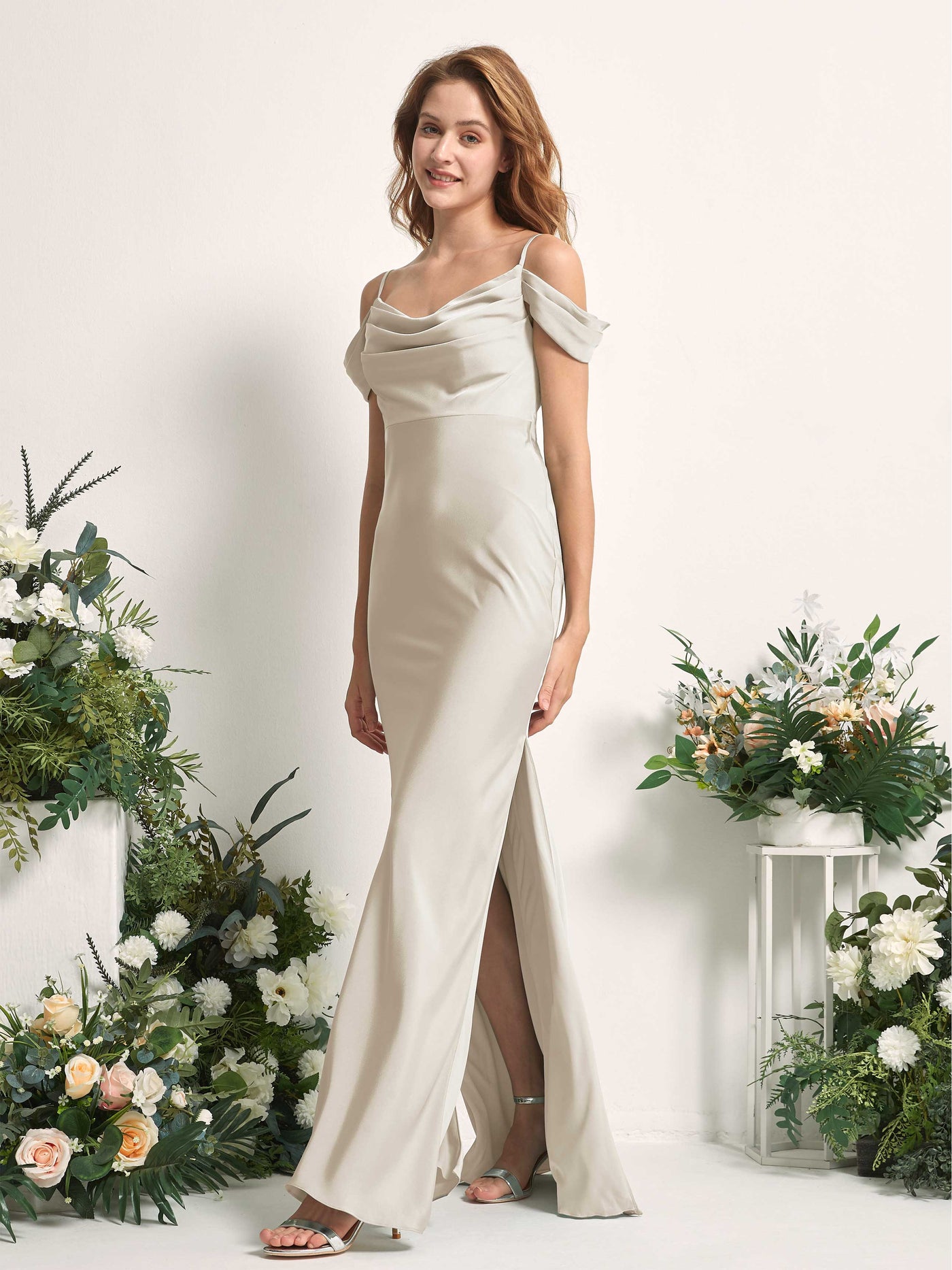 Champagne Bridesmaid Dresses Bridesmaid Dress Mermaid/Trumpet Satin Off Shoulder Full Length Sleeveless Wedding Party Dress (80225304)#color_champagne