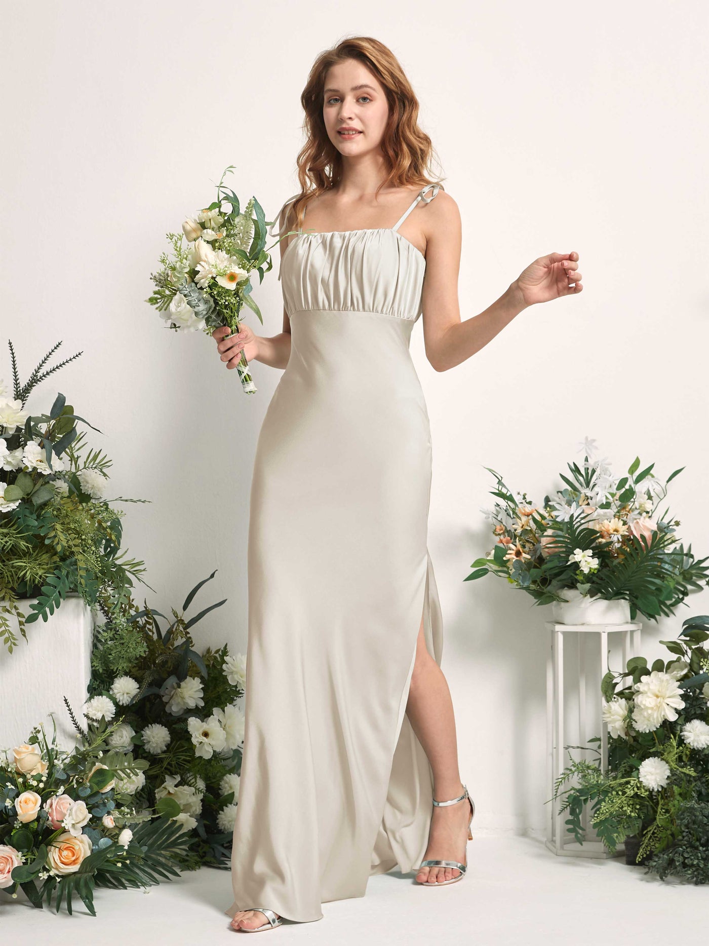 Champagne Bridesmaid Dresses Bridesmaid Dress Mermaid/Trumpet Satin Spaghetti-straps Full Length Sleeveless Wedding Party Dress (80225404)#color_champagne