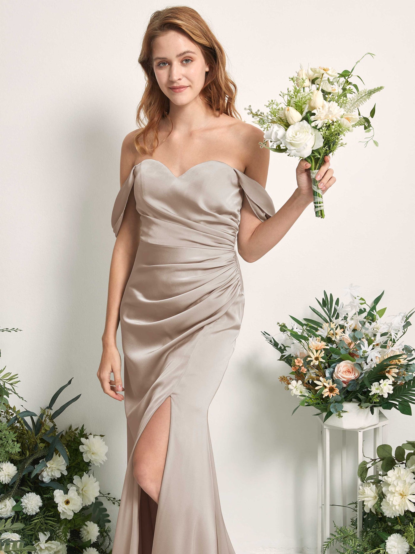 Taupe Bridesmaid Dresses Bridesmaid Dress A-line Satin Off Shoulder Full Length Sleeveless Wedding Party Dress (80225202)#color_taupe