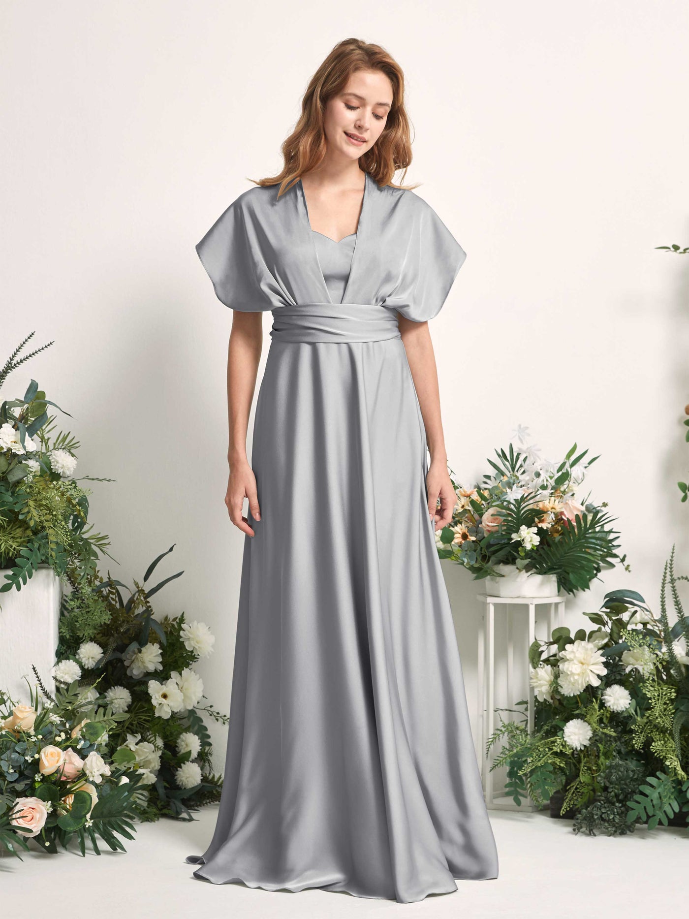 Dove Bridesmaid Dresses Bridesmaid Dress A-line Satin Halter Full Length Short Sleeves Wedding Party Dress (81226411)#color_dove