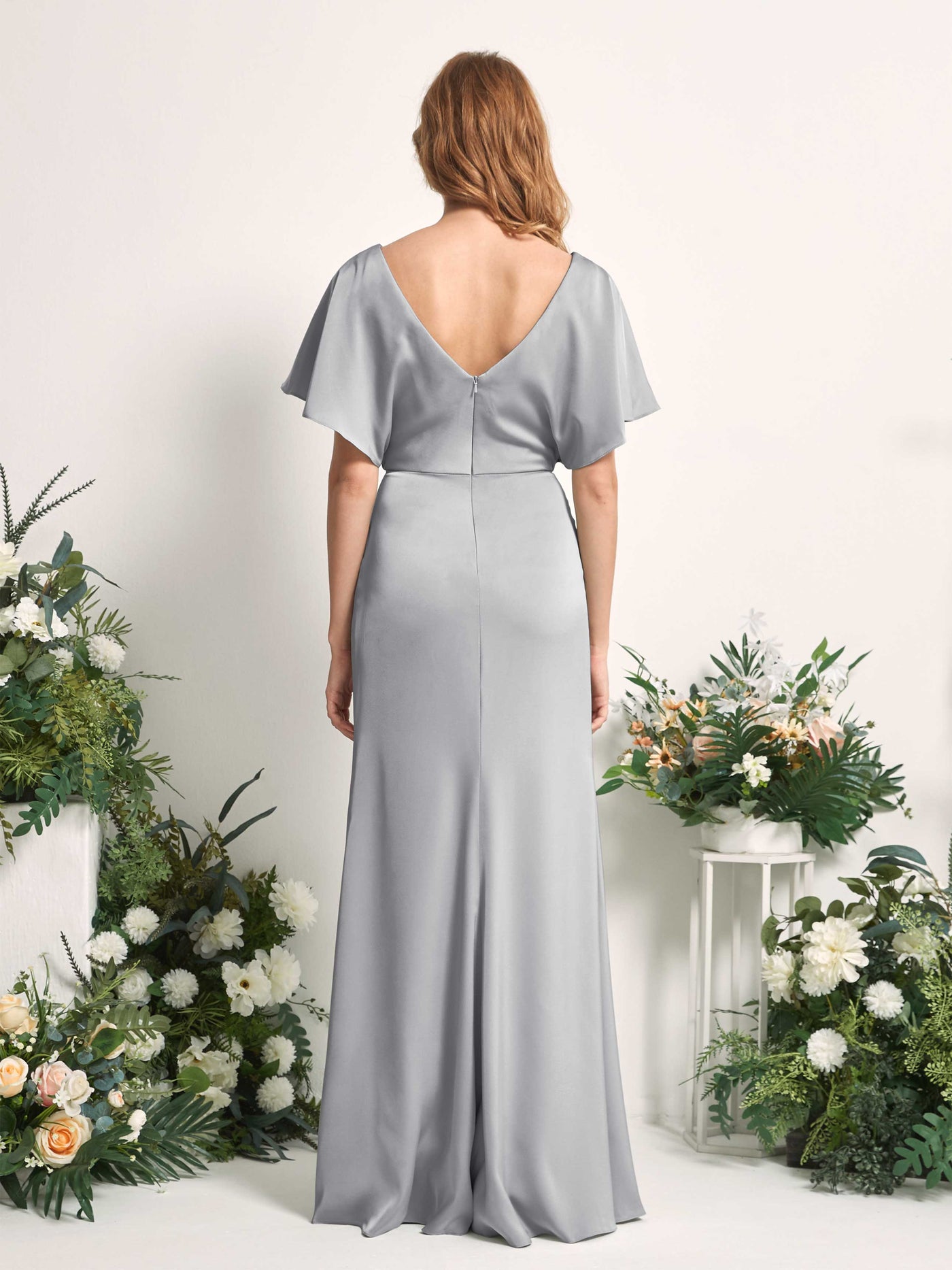 Dove Bridesmaid Dresses Bridesmaid Dress A-line Satin V-neck Full Length Short Sleeves Wedding Party Dress (80225511)#color_dove