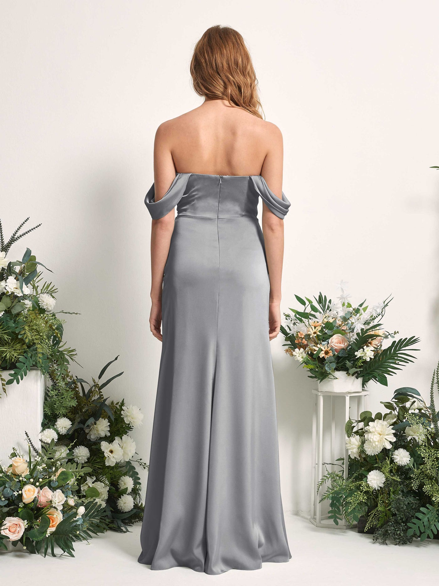 Steel Gray Bridesmaid Dresses Bridesmaid Dress A-line Satin Off Shoulder Full Length Sleeveless Wedding Party Dress (80225207)#color_steel-gray
