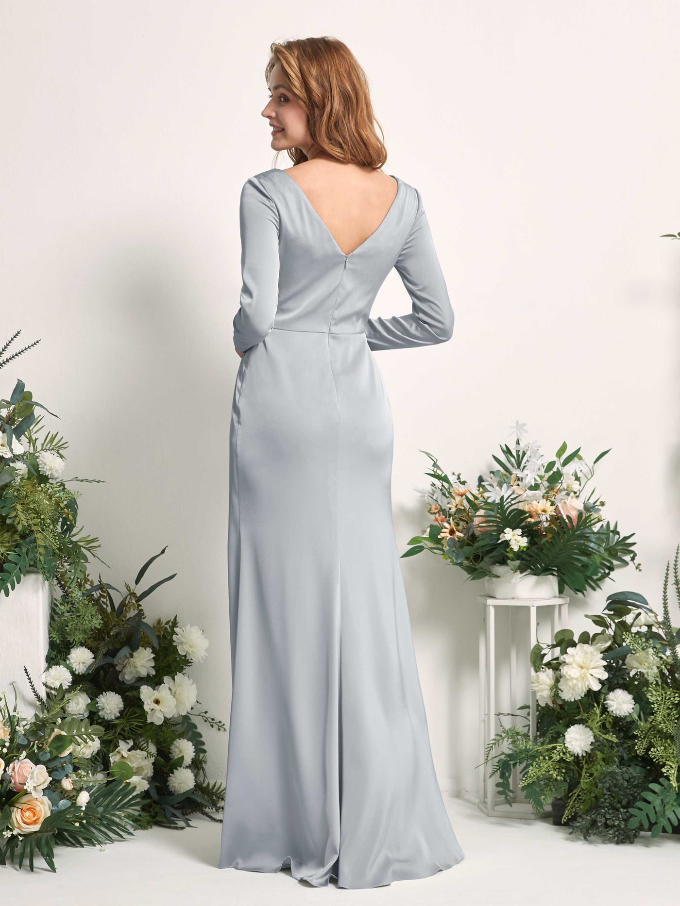 Baby Blue Bridesmaid Dresses Bridesmaid Dress A-line Satin V-neck Full Length Long Sleeves Wedding Party Dress (80225801)#color_baby-blue