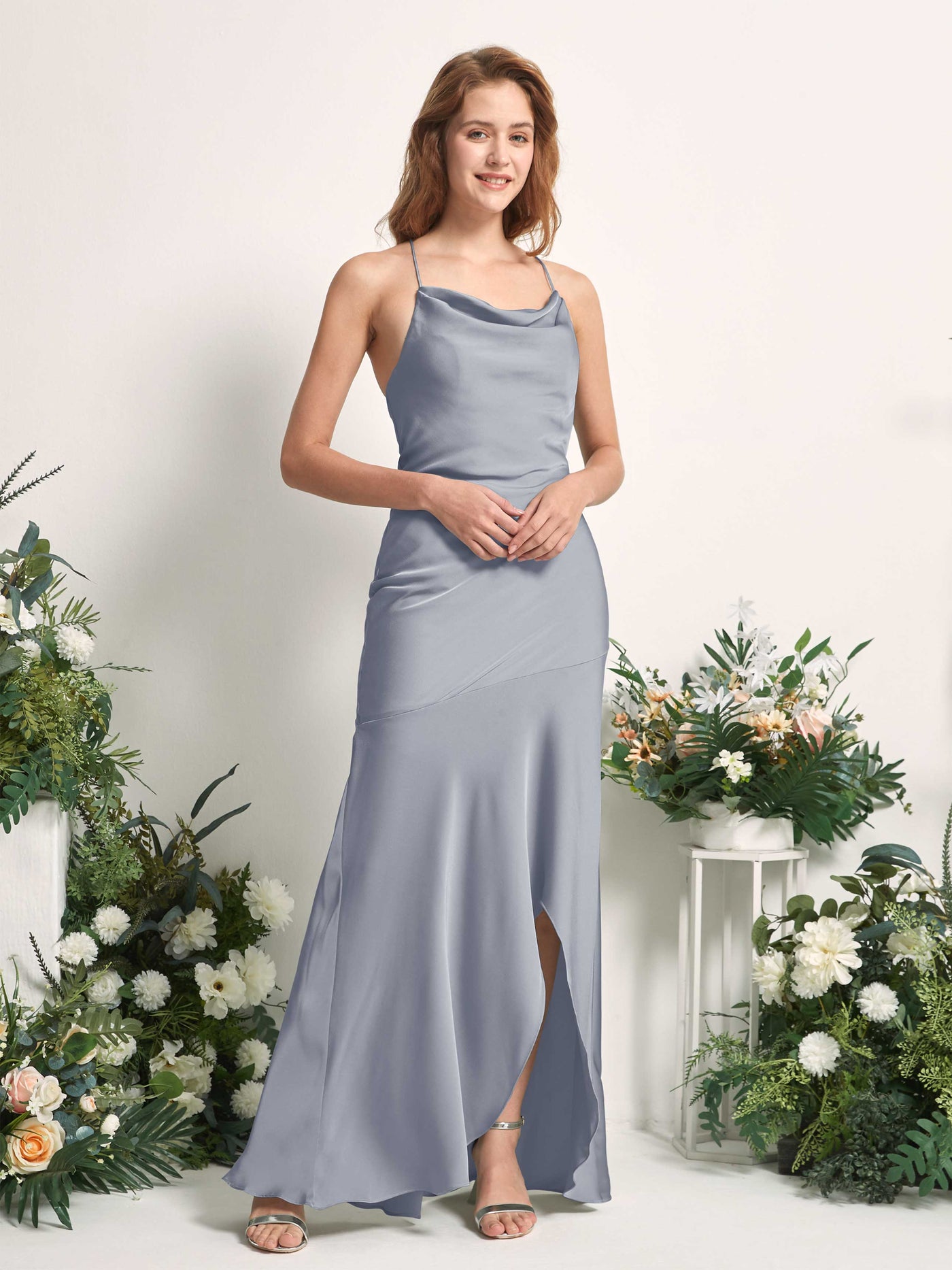 Dusty Blue Bridesmaid Dresses Bridesmaid Dress Mermaid/Trumpet Satin Spaghetti-straps High Low Sleeveless Wedding Party Dress (80226178)#color_dusty-blue