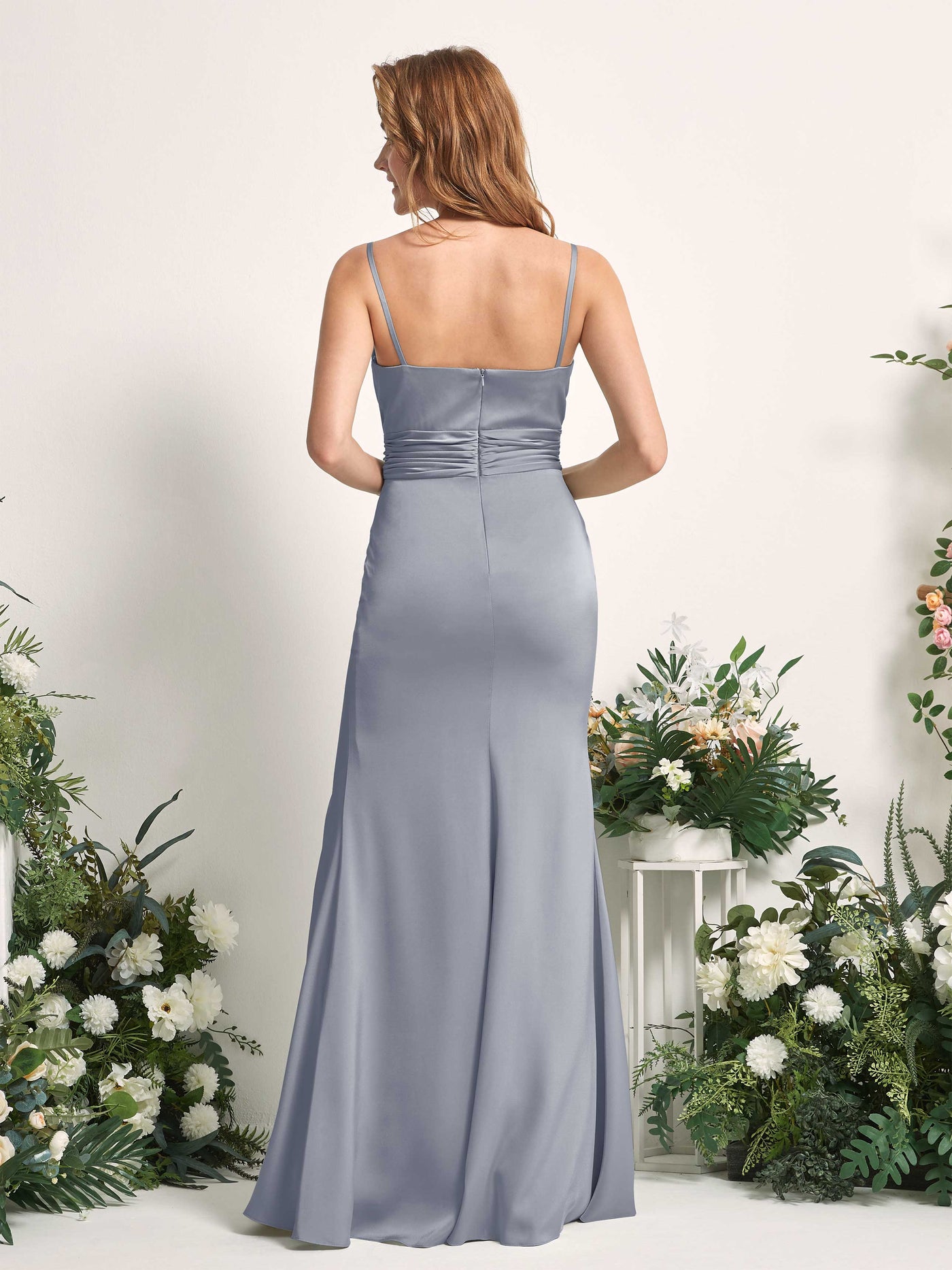Dusty Blue Bridesmaid Dresses Bridesmaid Dress Mermaid/Trumpet Satin Spaghetti-straps Full Length Sleeveless Wedding Party Dress (80226378)#color_dusty-blue
