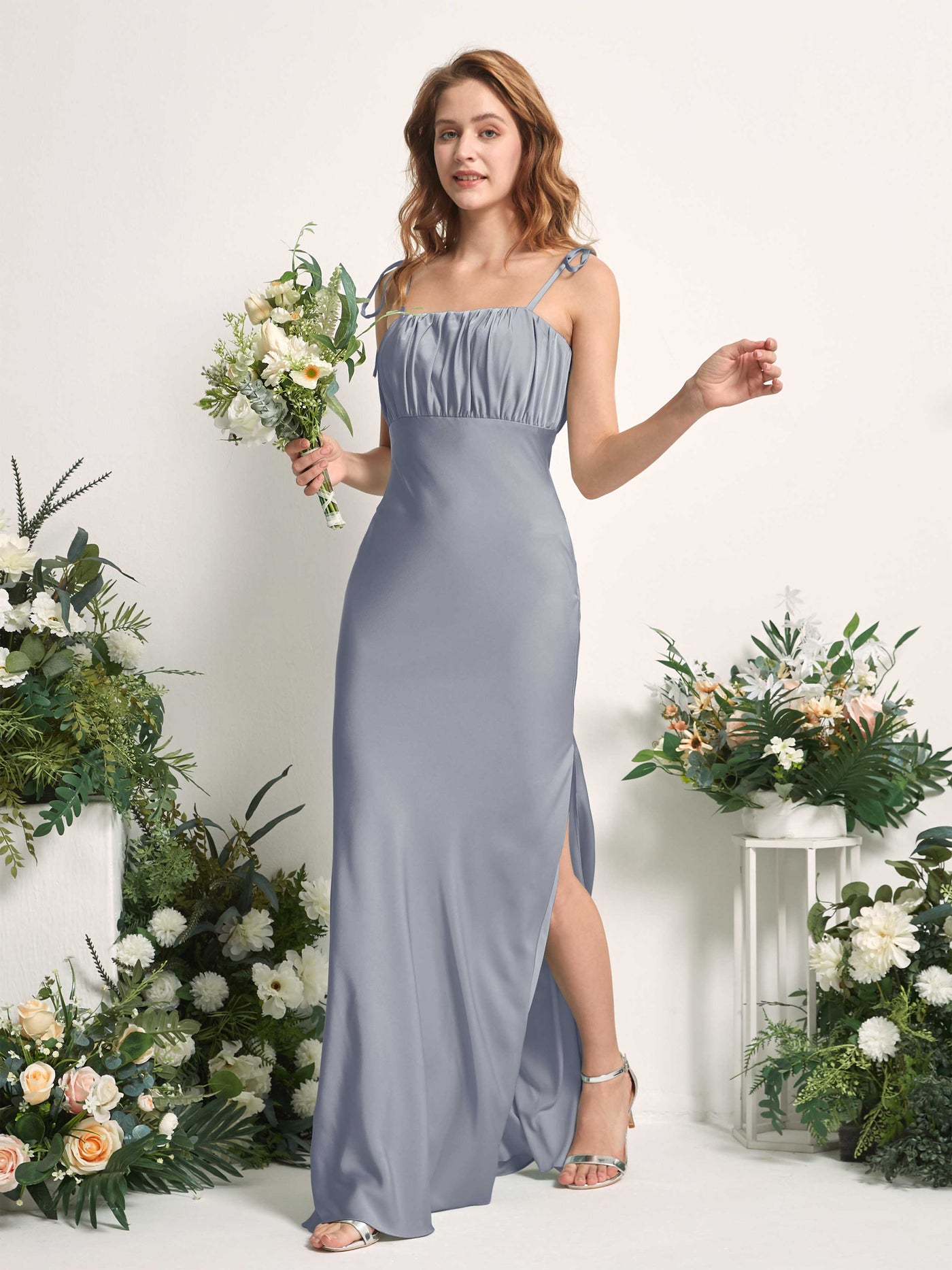 Dusty Blue Bridesmaid Dresses Bridesmaid Dress Mermaid/Trumpet Satin Spaghetti-straps Full Length Sleeveless Wedding Party Dress (80225478)#color_dusty-blue
