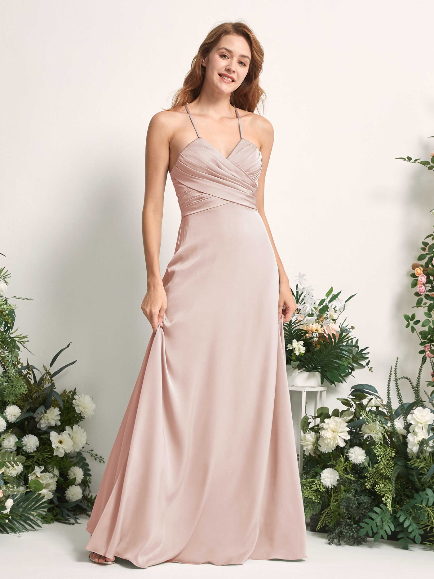Pearl Pink Bridesmaid Dresses Bridesmaid Dress A-line Satin Spaghetti-straps Full Length Sleeveless Wedding Party Dress (80225710)#color_pearl-pink