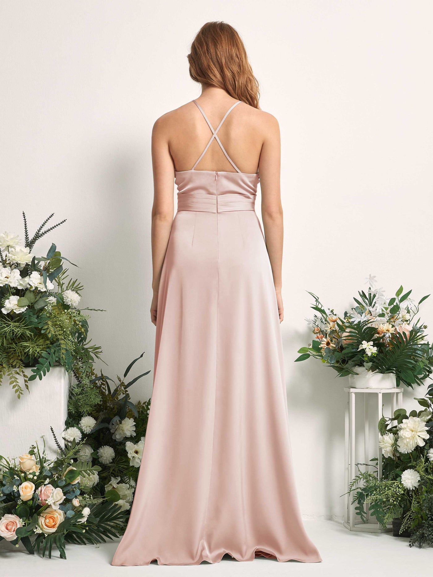 Pearl Pink Bridesmaid Dresses Bridesmaid Dress A-line Satin Spaghetti-straps Full Length Sleeveless Wedding Party Dress (80225710)#color_pearl-pink