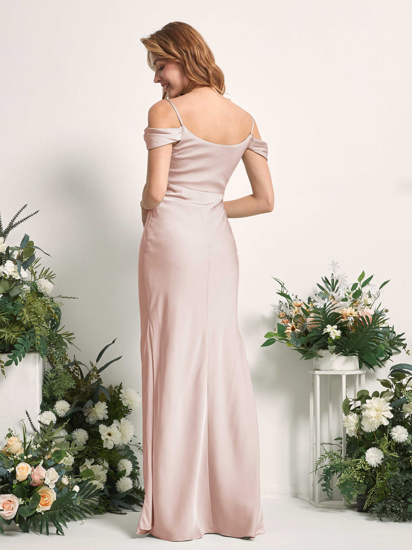 Pearl Pink Bridesmaid Dresses Bridesmaid Dress Mermaid/Trumpet Satin Off Shoulder Full Length Sleeveless Wedding Party Dress (80225310)#color_pearl-pink