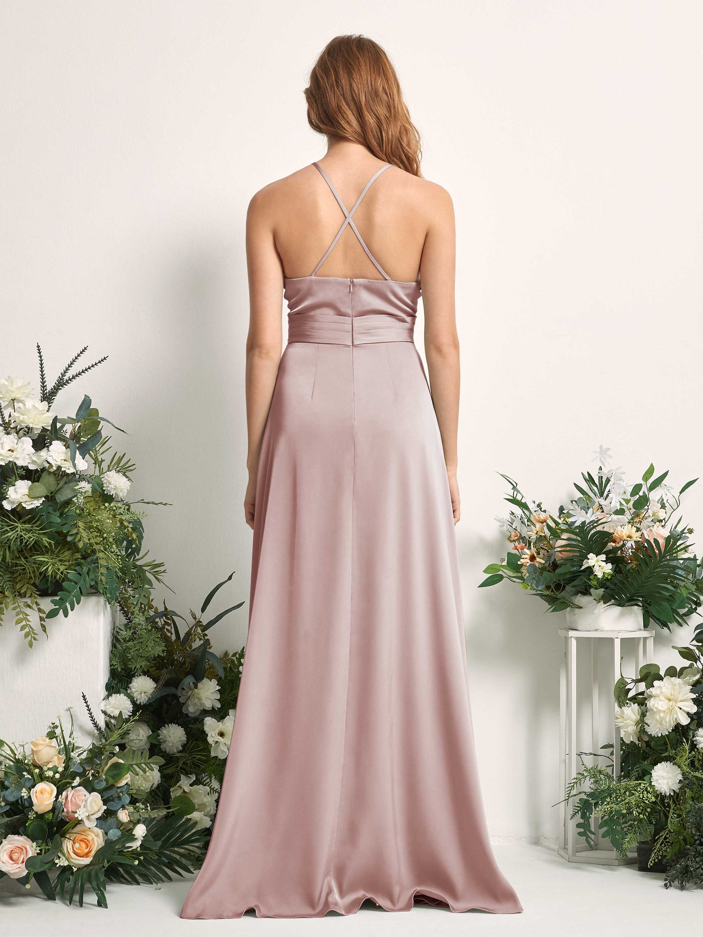 Dusty Rose Bridesmaid Dresses Bridesmaid Dress A-line Satin Spaghetti-straps Full Length Sleeveless Wedding Party Dress (80225754)#color_dusty-rose