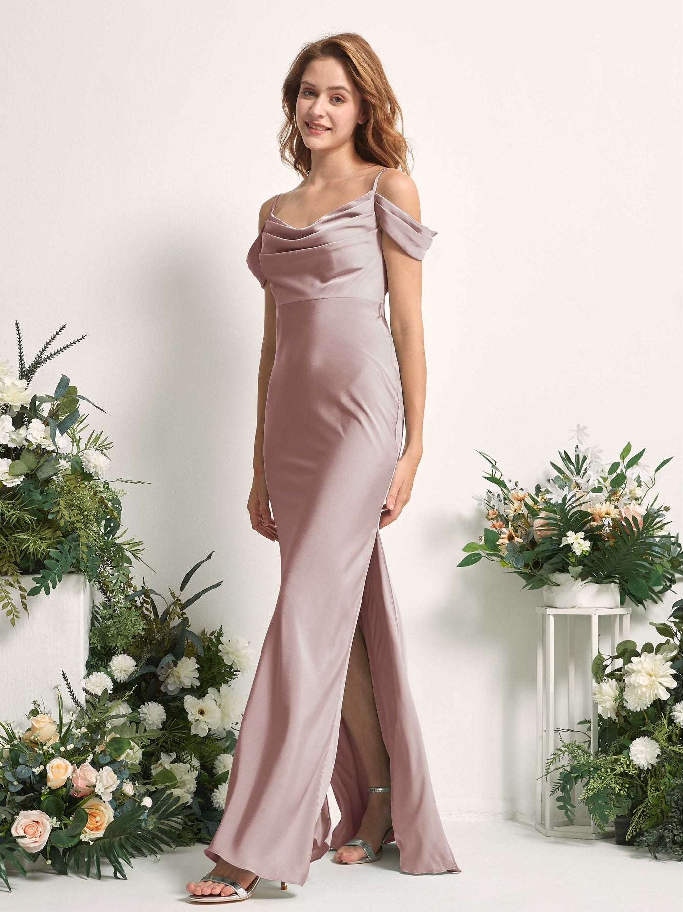 Dusty Rose Bridesmaid Dresses Bridesmaid Dress Mermaid/Trumpet Satin Off Shoulder Full Length Sleeveless Wedding Party Dress (80225354)#color_dusty-rose