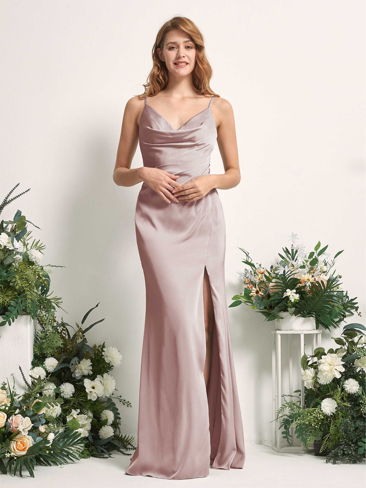 Dusty Rose Bridesmaid Dresses Bridesmaid Dress Mermaid/Trumpet Satin Spaghetti-straps Full Length Sleeveless Wedding Party Dress (80225954)