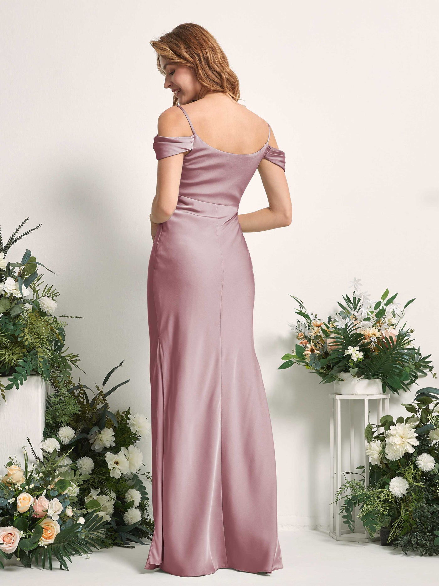 Rose Quartz Bridesmaid Dresses Bridesmaid Dress Mermaid/Trumpet Satin Off Shoulder Full Length Sleeveless Wedding Party Dress (80225366)#color_rose-quartz