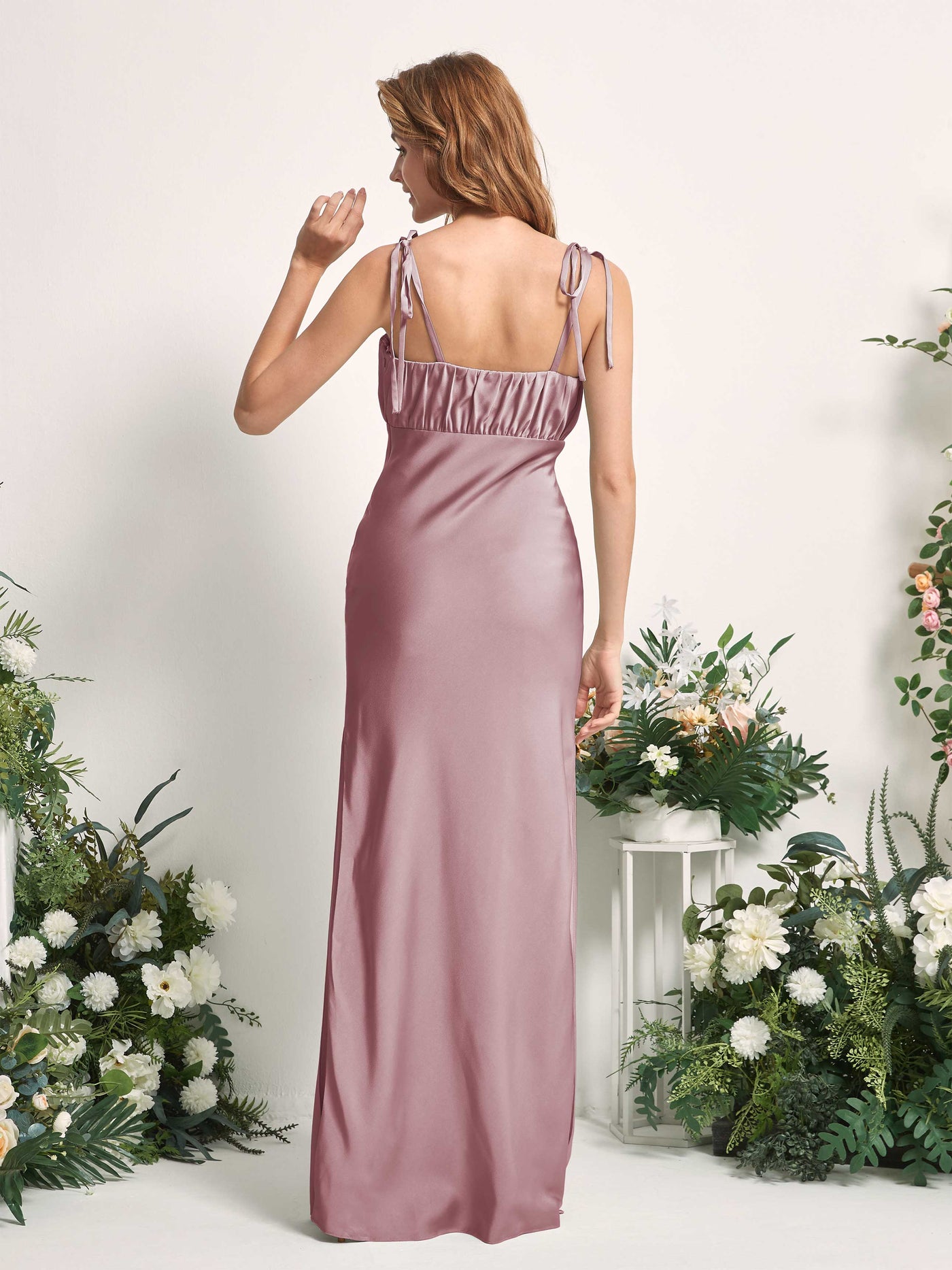 Rose Quartz Bridesmaid Dresses Bridesmaid Dress Mermaid/Trumpet Satin Spaghetti-straps Full Length Sleeveless Wedding Party Dress (80225466)#color_rose-quartz