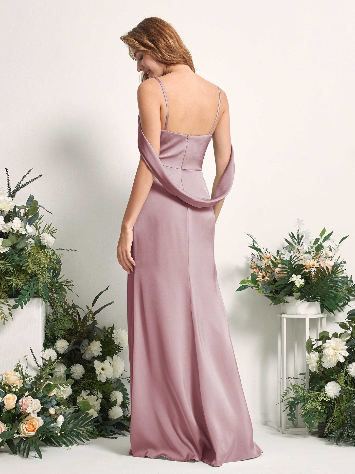 Rose Quartz Bridesmaid Dresses Bridesmaid Dress Mermaid/Trumpet Satin Off Shoulder Full Length Sleeveless Wedding Party Dress (80226066)#color_rose-quartz