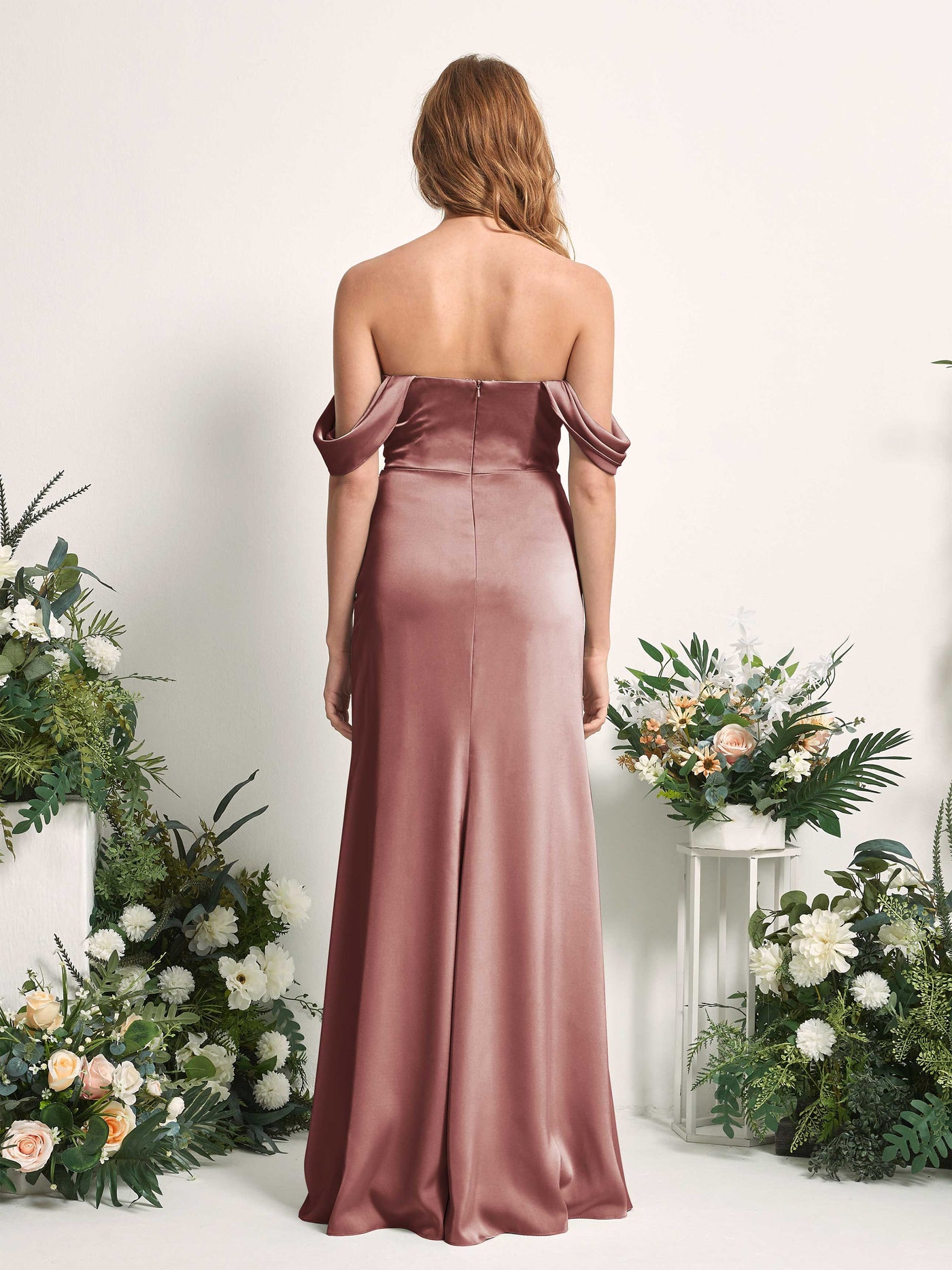 Desert Rose Bridesmaid Dresses Bridesmaid Dress A-line Satin Off Shoulder Full Length Sleeveless Wedding Party Dress (80225217)#color_desert-rose
