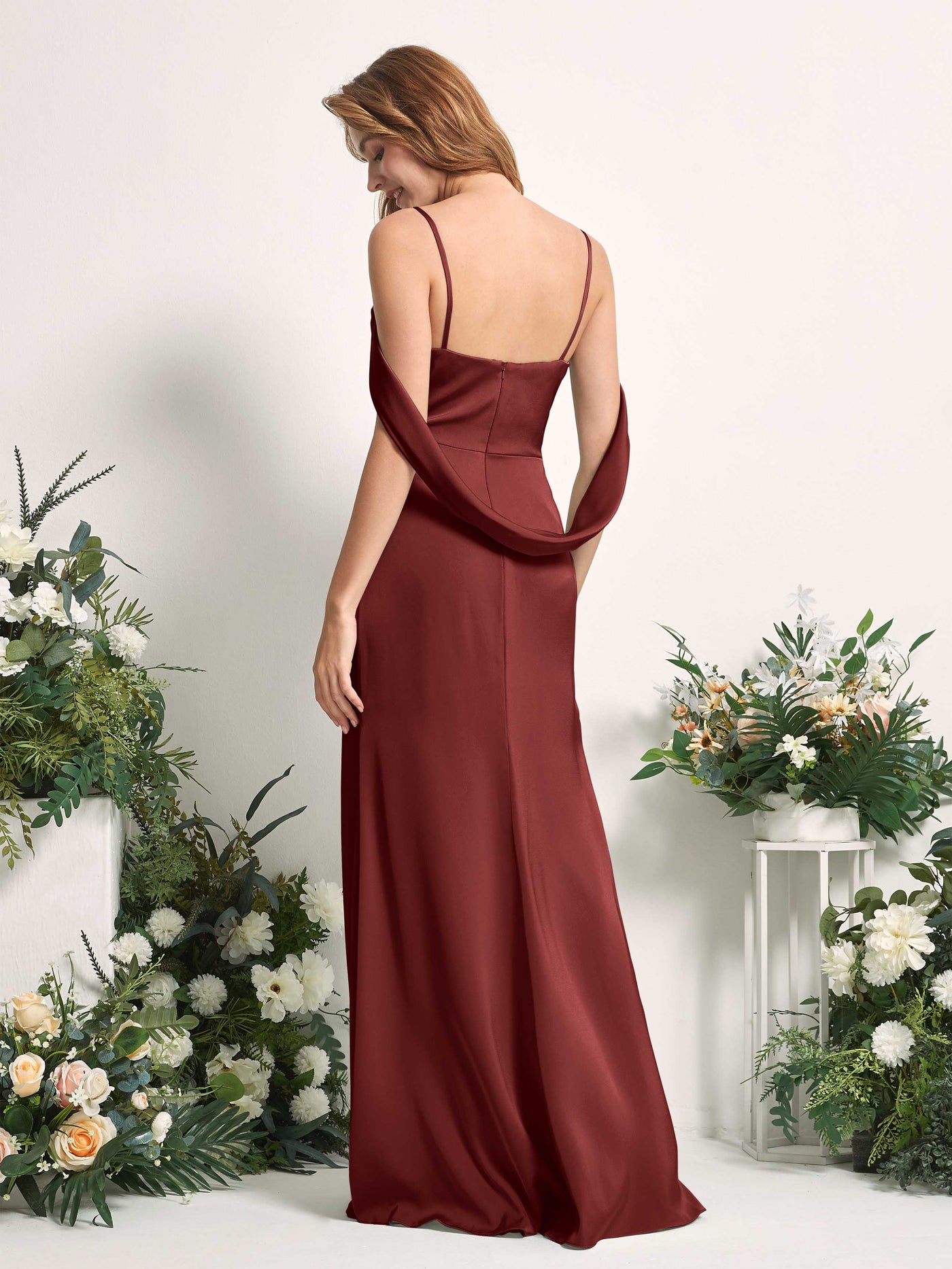 Burgundy Bridesmaid Dresses Bridesmaid Dress Mermaid/Trumpet Satin Off Shoulder Full Length Sleeveless Wedding Party Dress (80226068)#color_burgundy