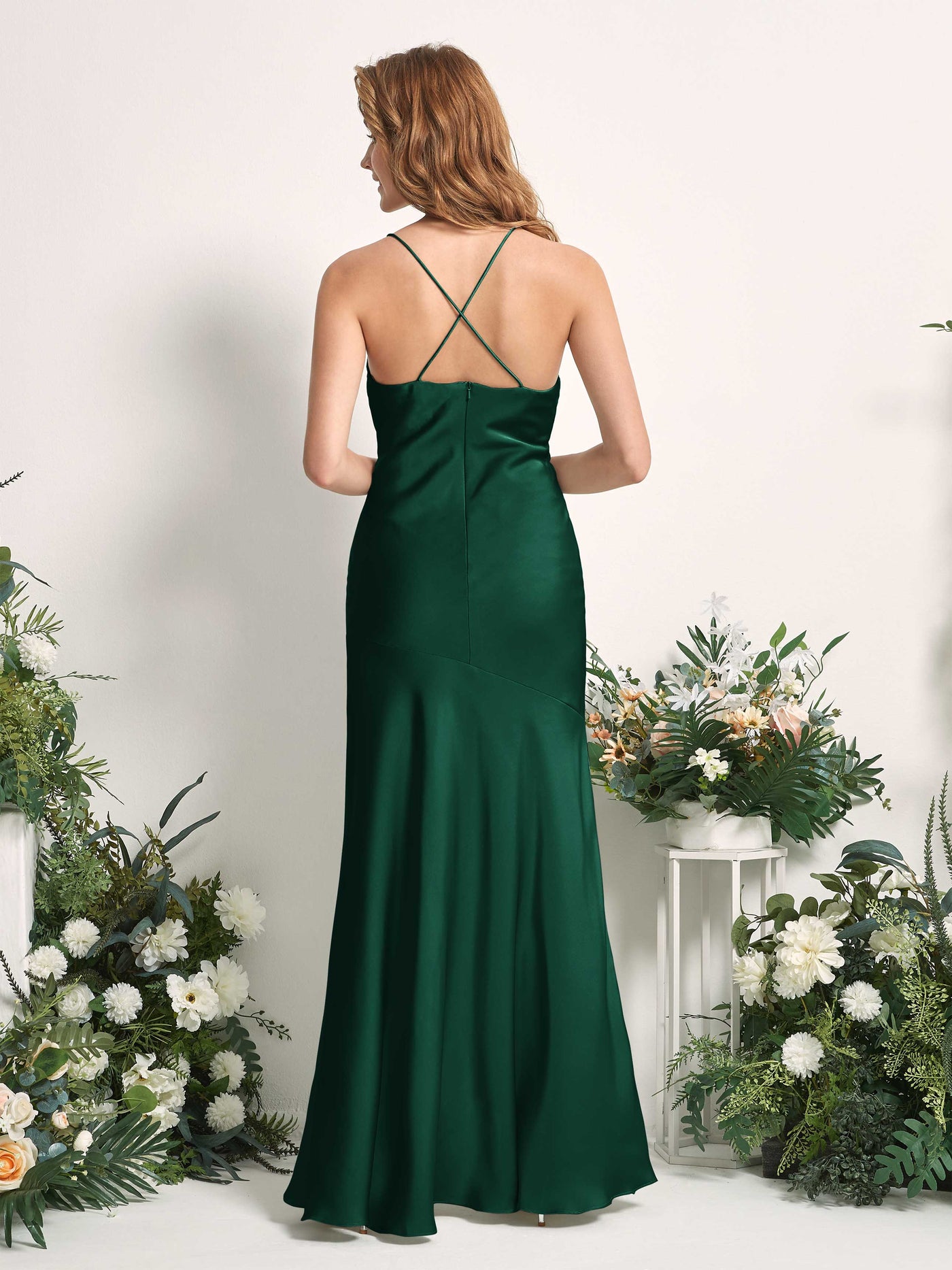 Hunter Green Bridesmaid Dresses Bridesmaid Dress Mermaid/Trumpet Satin Spaghetti-straps High Low Sleeveless Wedding Party Dress (80226129)#color_hunter-green