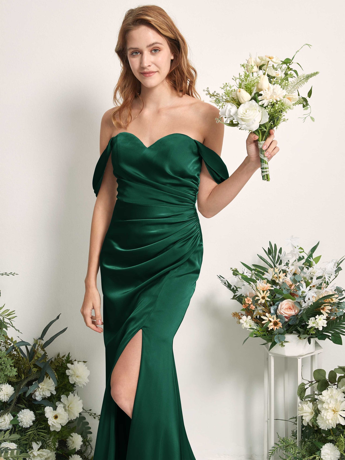 Hunter Green Bridesmaid Dresses Bridesmaid Dress A-line Satin Off Shoulder Full Length Sleeveless Wedding Party Dress (80225229)#color_hunter-green