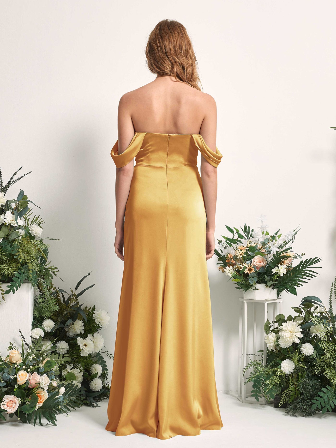 Canary Bridesmaid Dresses Bridesmaid Dress A-line Satin Off Shoulder Full Length Sleeveless Wedding Party Dress (80225231)#color_canary