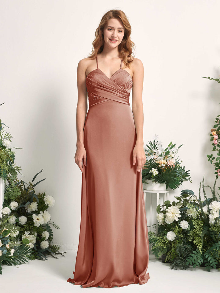 Raw Sienna Bridesmaid Dresses Bridesmaid Dress A-line Satin Spaghetti-straps Full Length Sleeveless Wedding Party Dress (80225715)