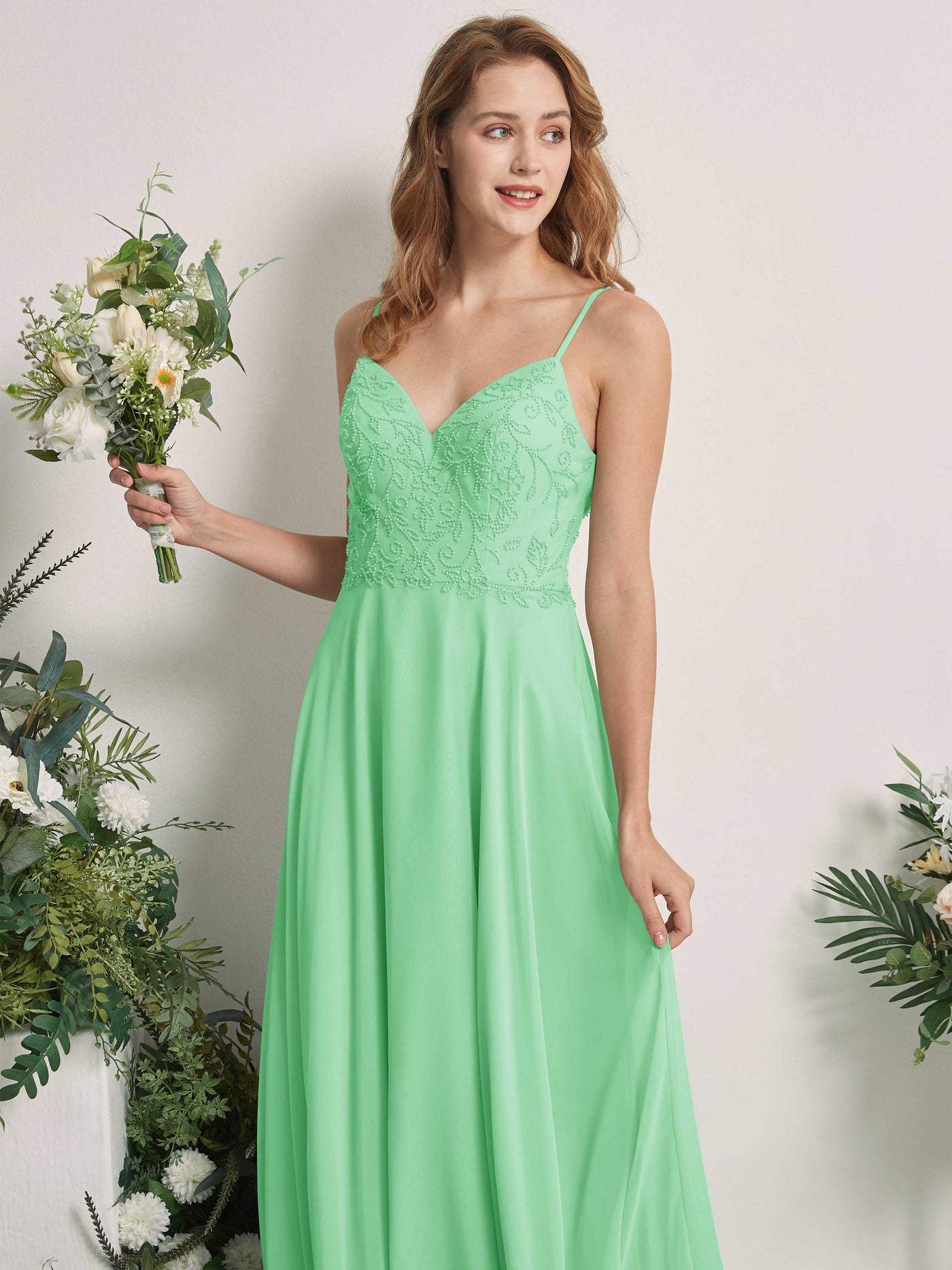 Mint Green Bridesmaid Dresses A-line Open back Spaghetti-straps Sleeveless Dresses (83221122)#color_mint-green