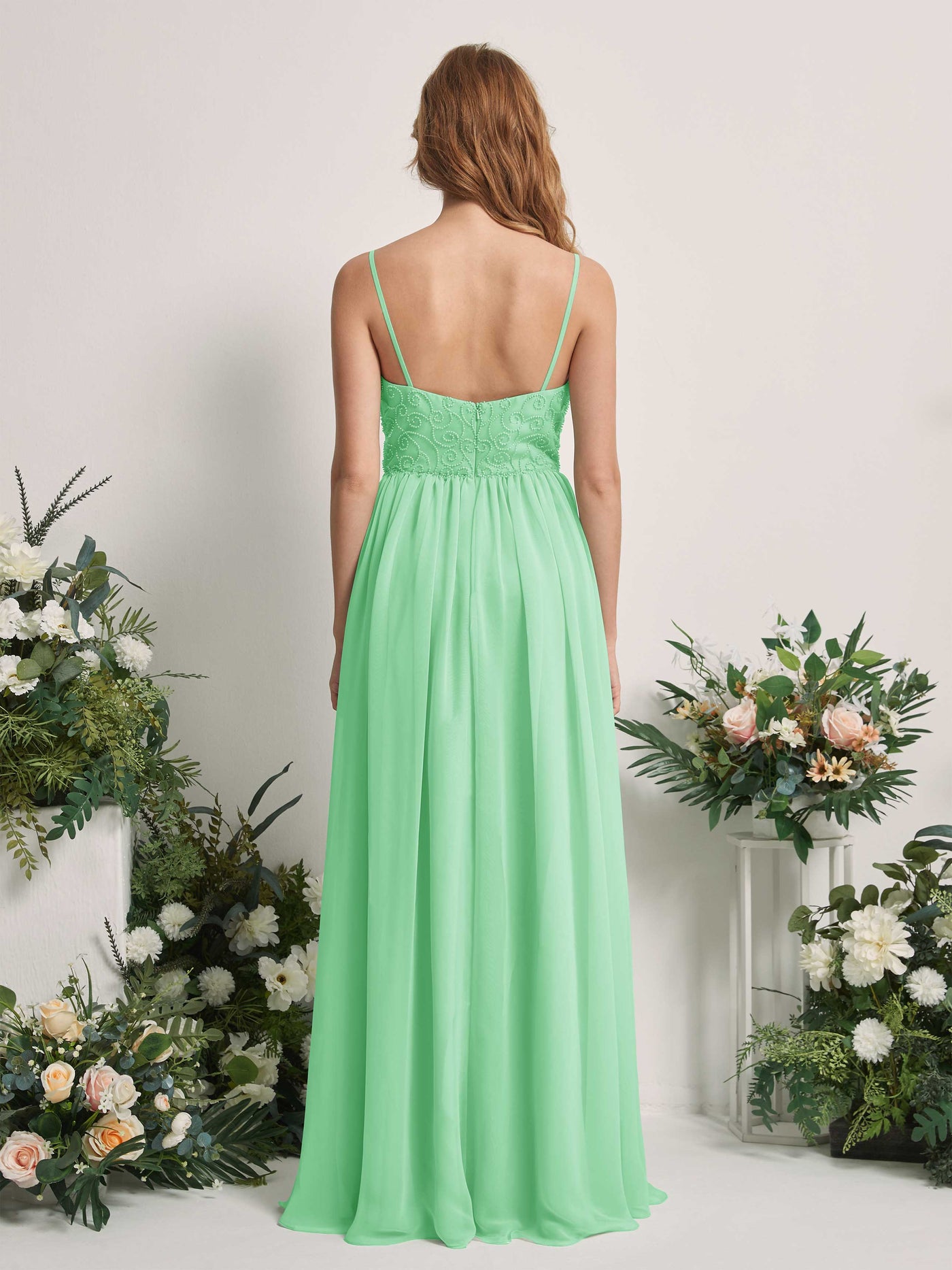 Mint Green Bridesmaid Dresses A-line Spaghetti-straps Sleeveless Chiffon Dresses (83221222)#color_mint-green