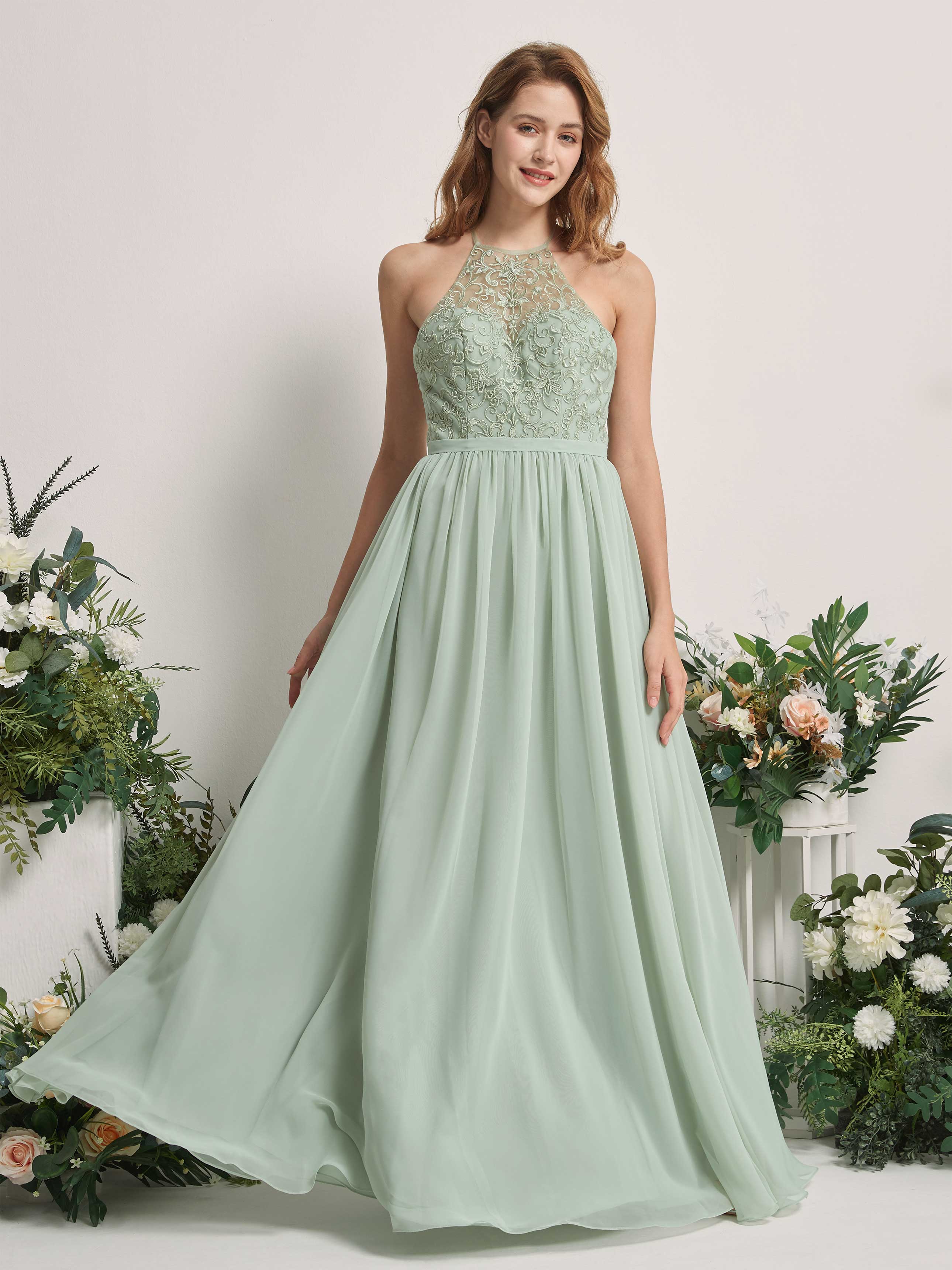 Corset Sage Green Lace Bridesmaid Dresses Lace Beads Bridesmaid