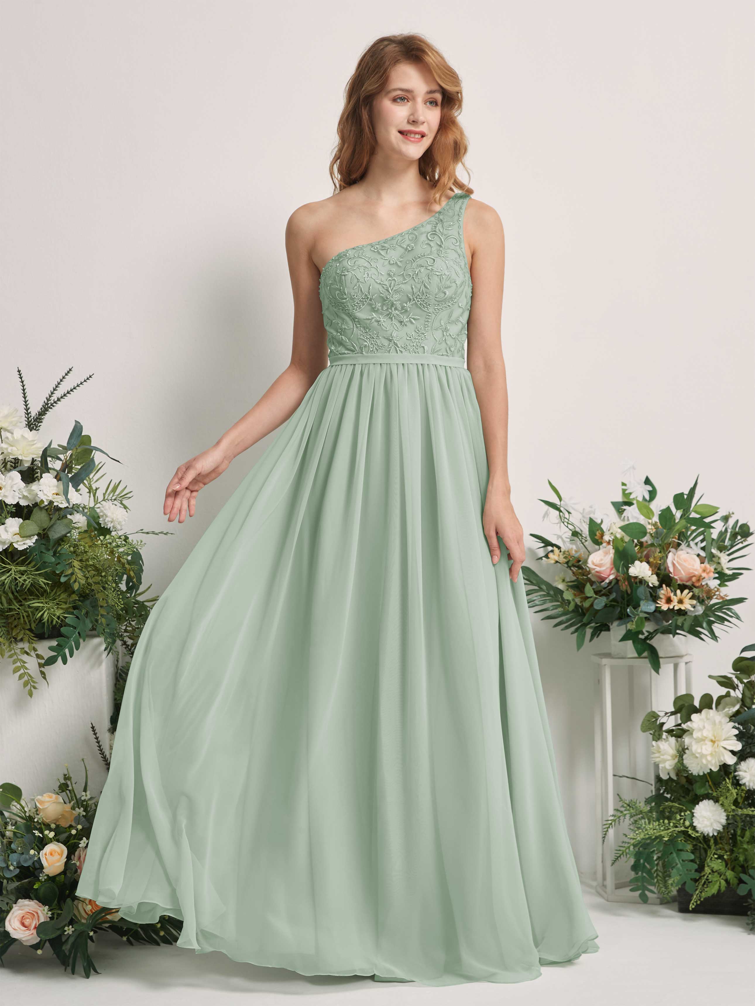 Sage Green Chiffon Bridesmaid Dress A-Line Maxi