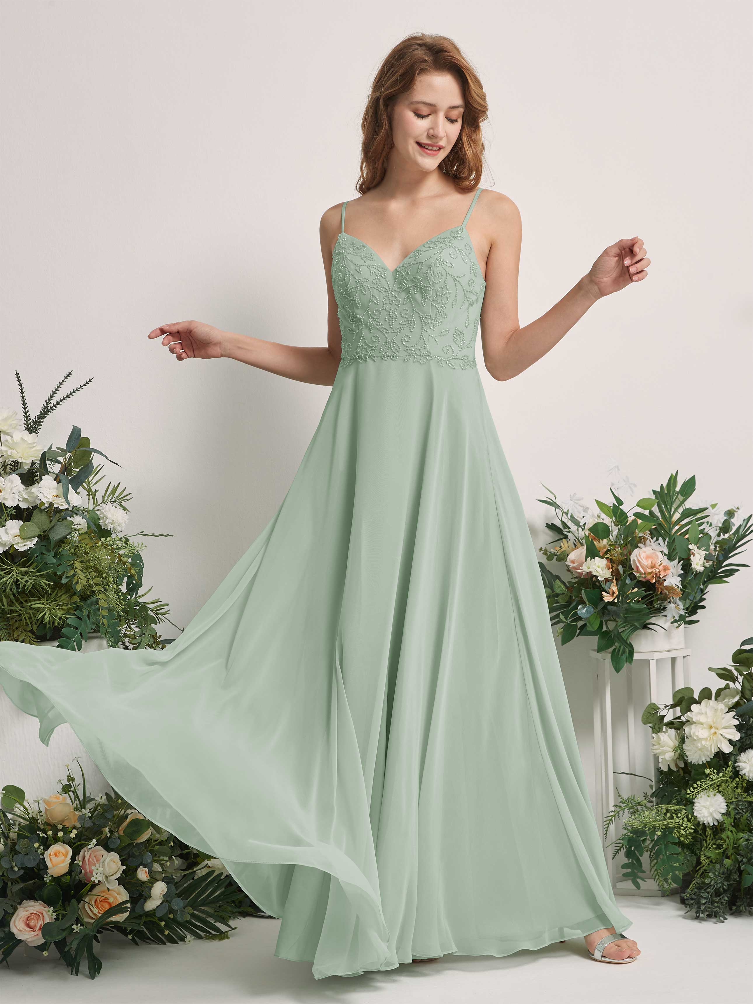 Sage Green Chiffon V-Neck Bridesmaid Dress A-Line Floor-Length | Carlyna Sage Green Chiffon V-Neck Bridesmaid Dress A-Line Floor-Length | Carlyna