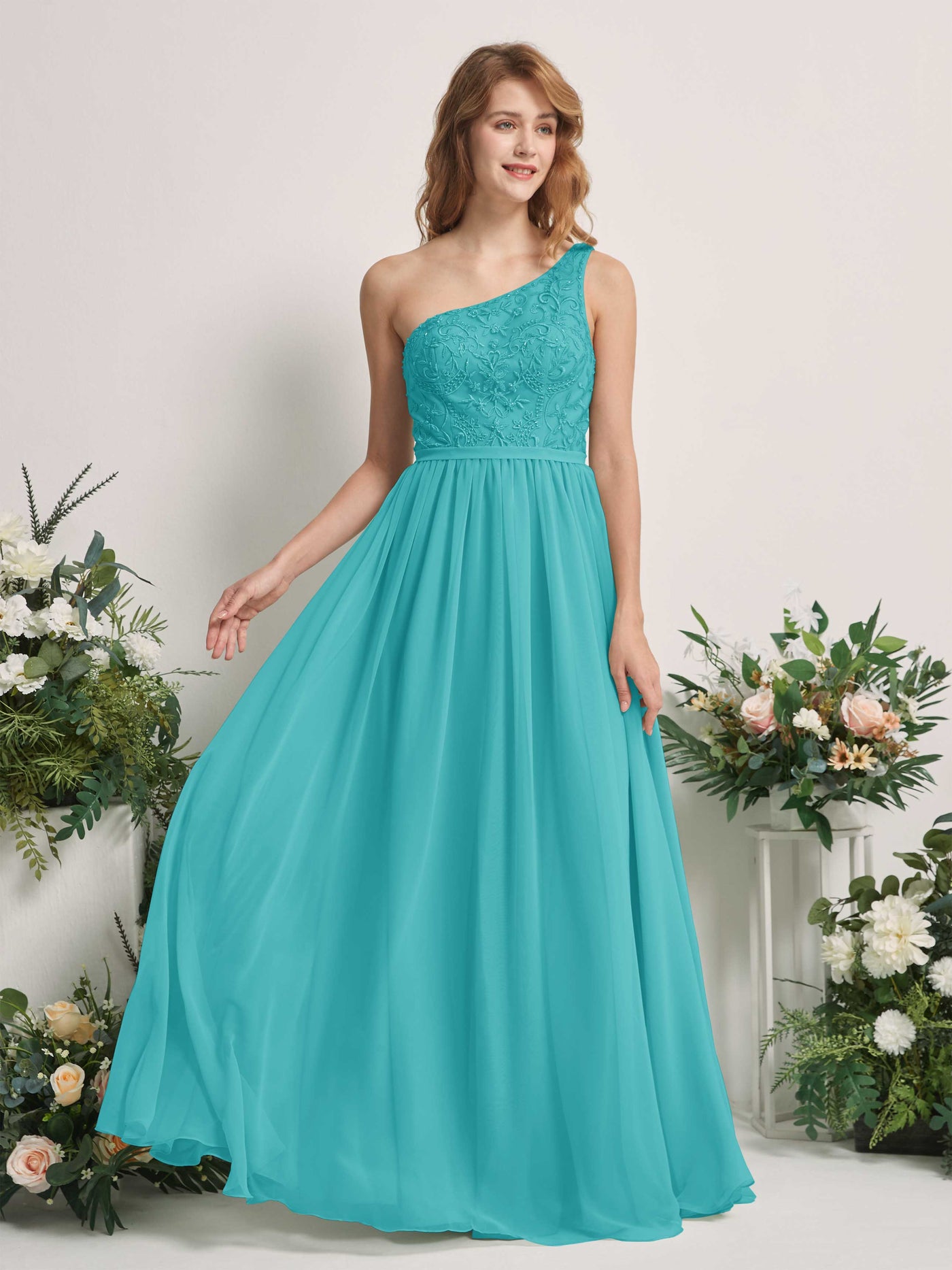 Turquoise Bridesmaid Dresses A-line Open back One Shoulder Sleeveless Dresses (83220523)#color_turquoise