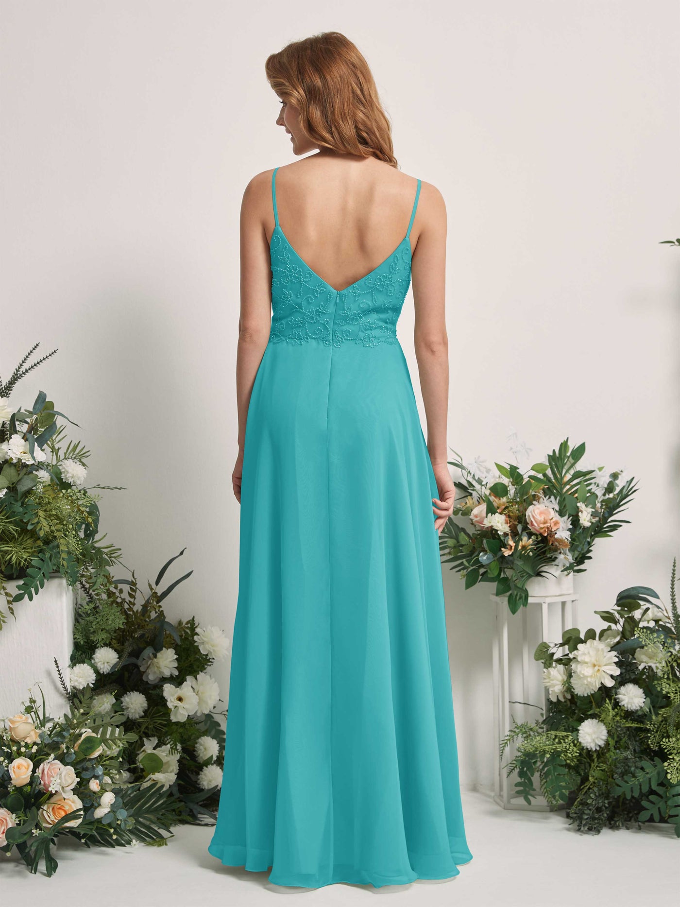 Turquoise Bridesmaid Dresses A-line Open back Spaghetti-straps Sleeveless Dresses (83221123)#color_turquoise