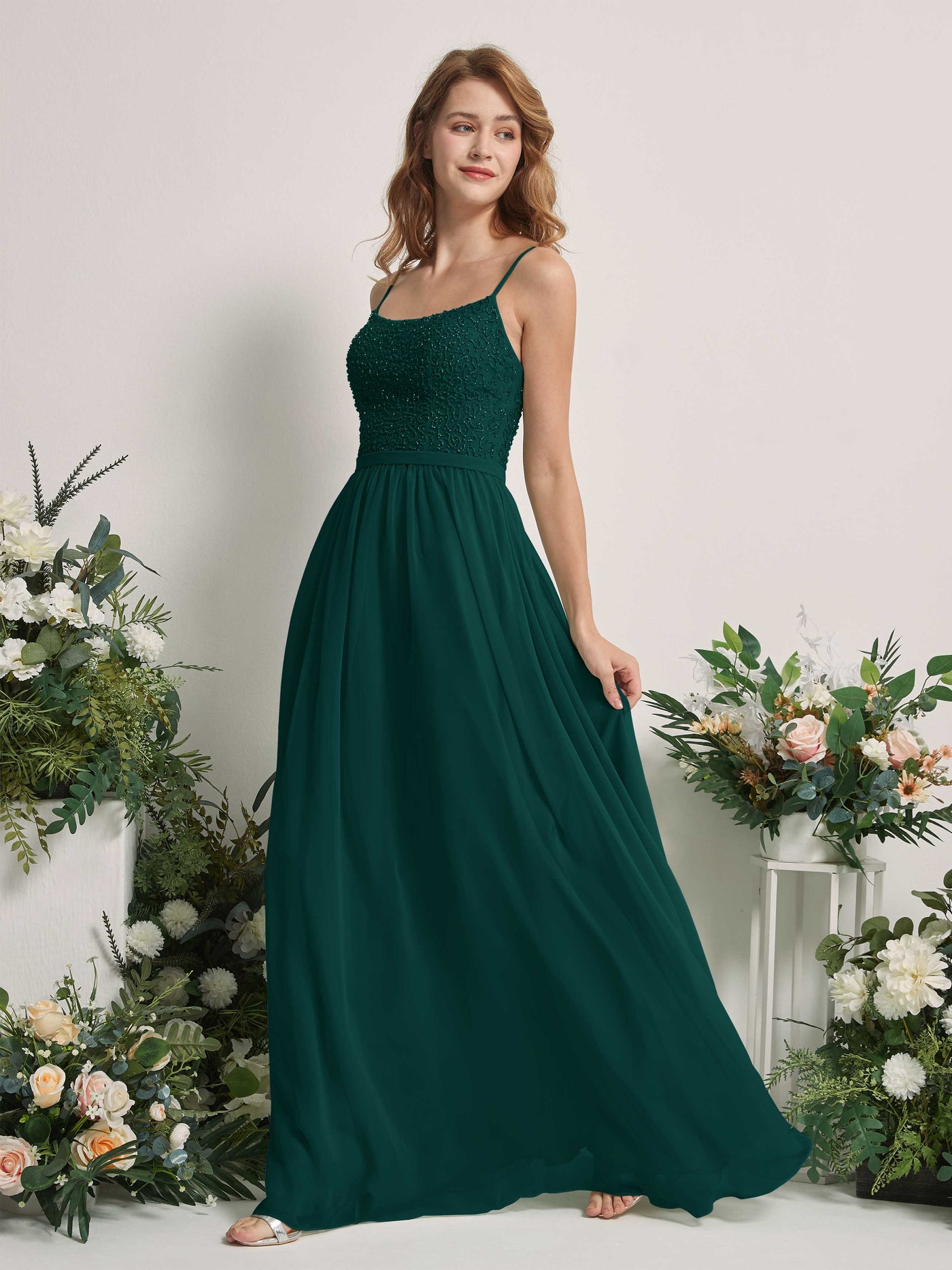 Dark Emerald Bridesmaid Dresses A-line Open back Spaghetti-straps Sleeveless Dresses (83220117)#color_dark-emerald