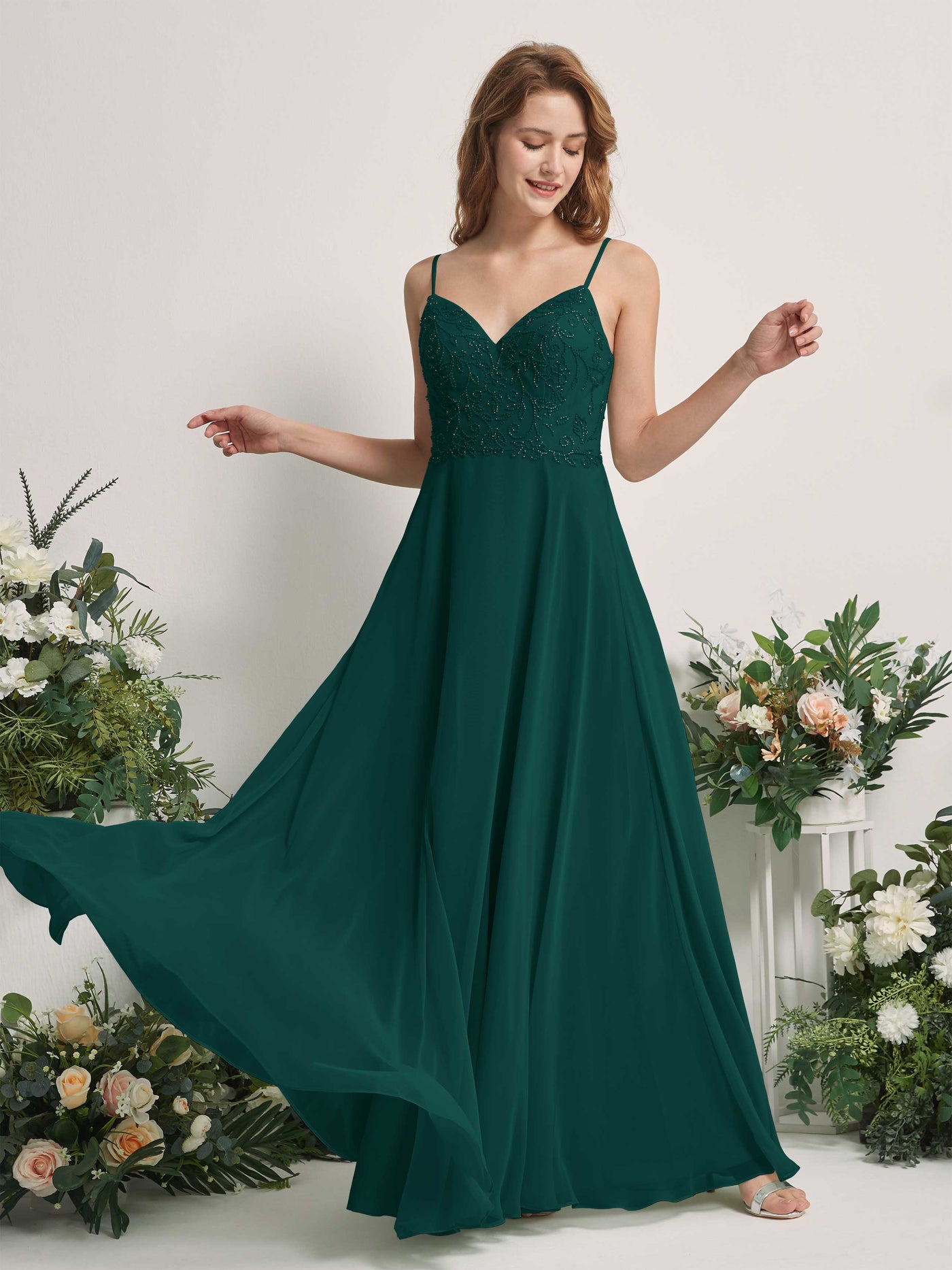 Dark Emerald Bridesmaid Dresses A-line Open back Spaghetti-straps Sleeveless Dresses (83221117)#color_dark-emerald