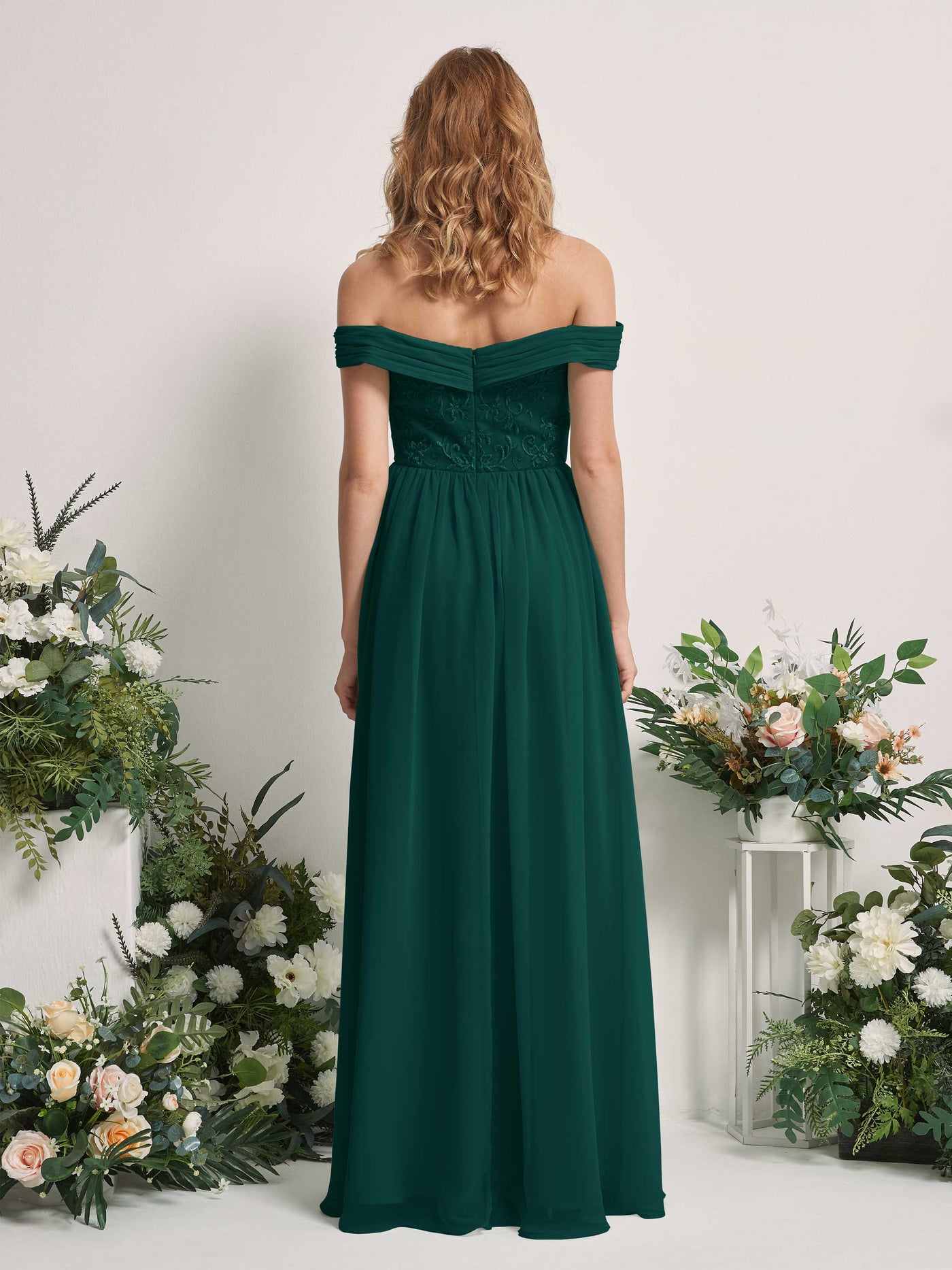 Dark Emerald Bridesmaid Dresses Ball Gown Off Shoulder Sleeveless Chiffon Dresses (83220417)#color_dark-emerald