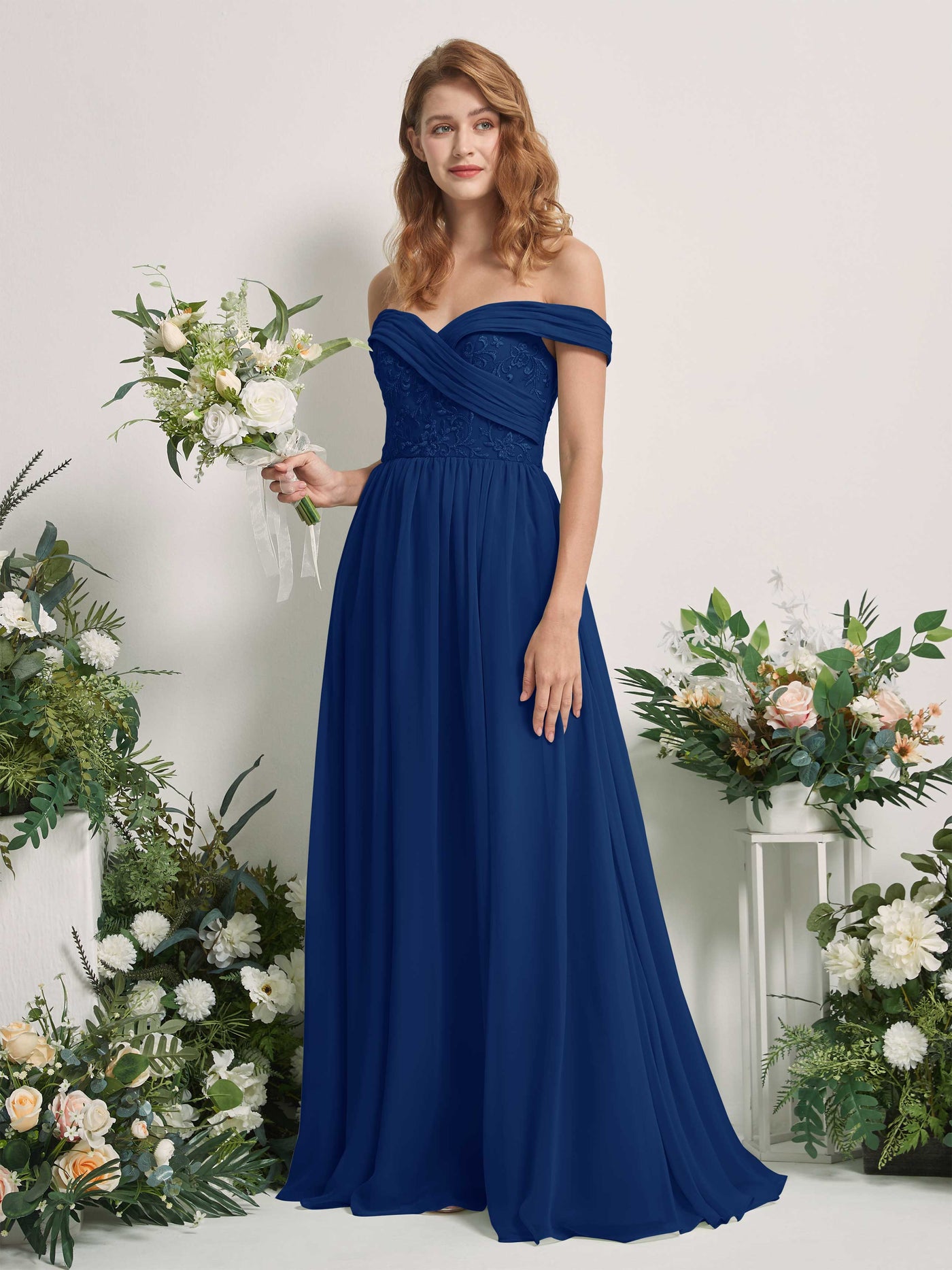 Royal Blue Bridesmaid Dresses Ball Gown Off Shoulder Sleeveless Chiffon Dresses (83220437)#color_royal-blue