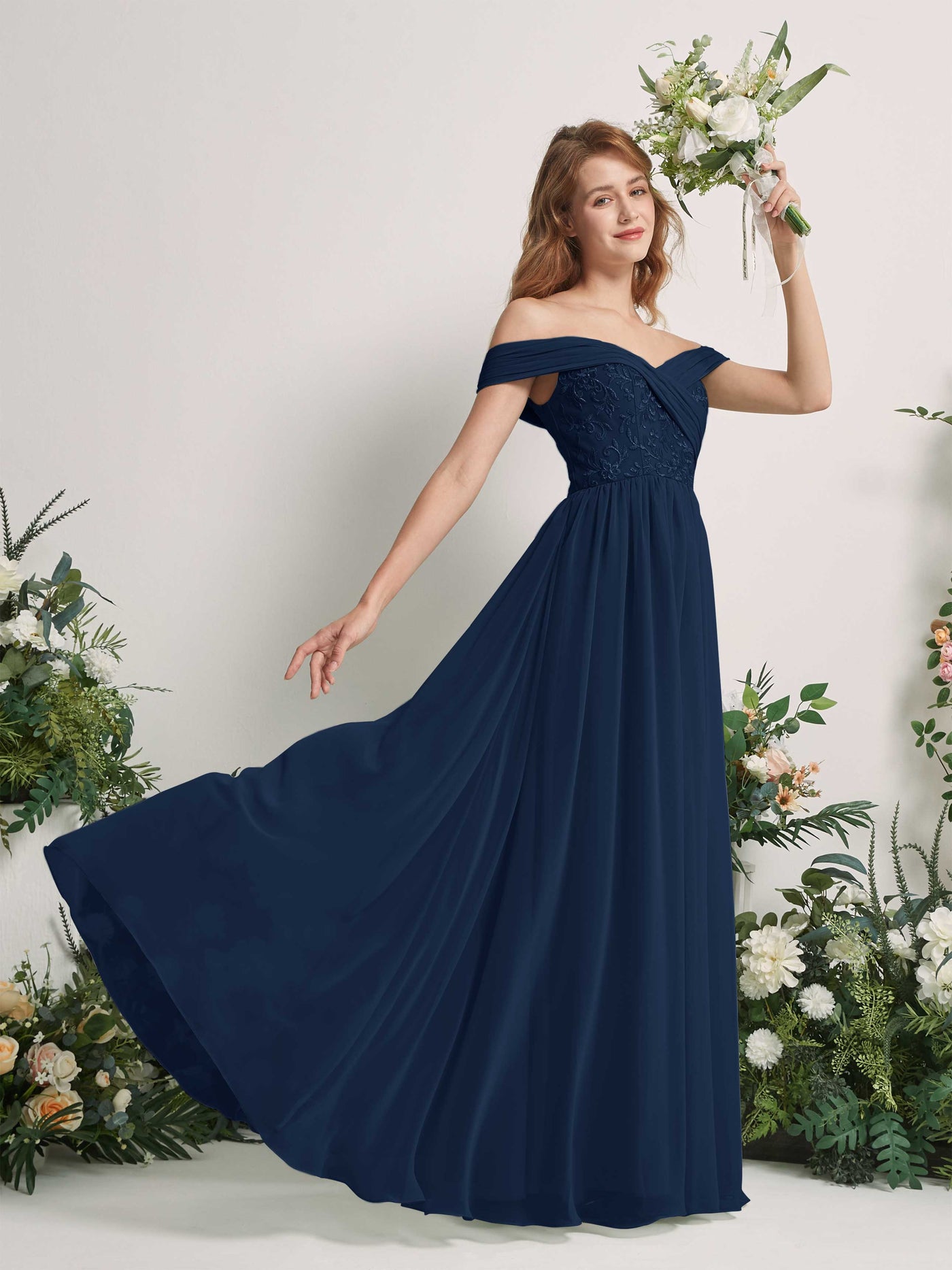 Navy Bridesmaid Dresses Ball Gown Off Shoulder Sleeveless Chiffon Dresses (83220413)#color_navy