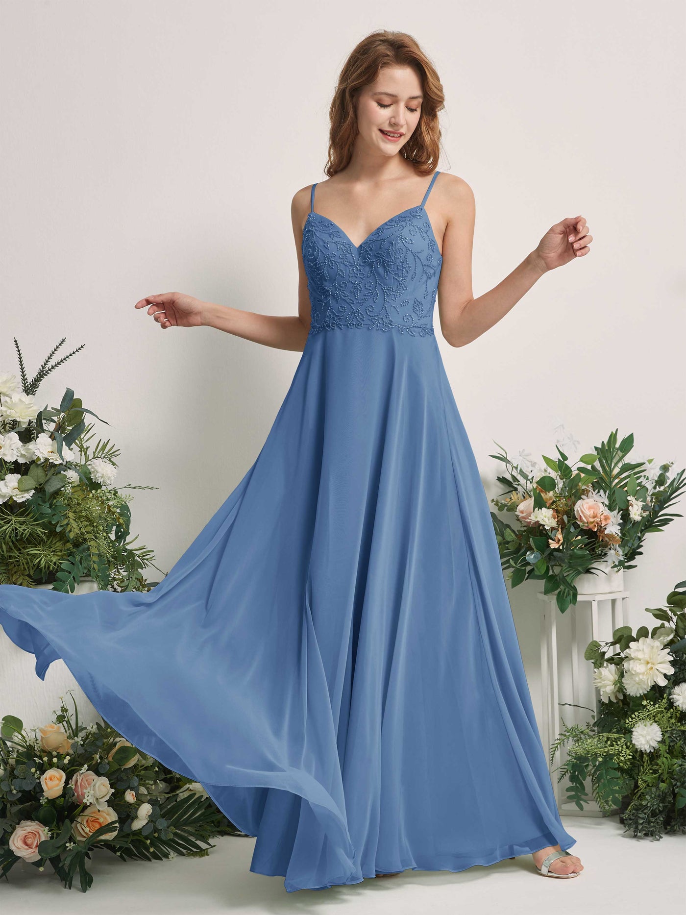 Dusty Blue Bridesmaid Dresses A-line Open back Spaghetti-straps Sleeveless Dresses (83221110)#color_dusty-blue