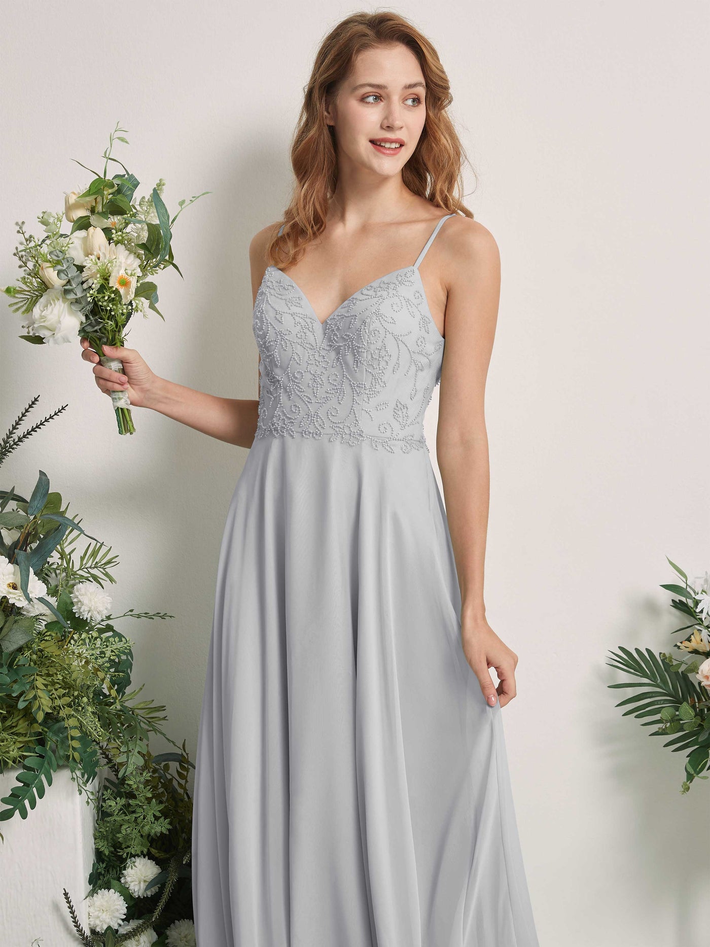 Silver Bridesmaid Dresses A-line Open back Spaghetti-straps Sleeveless Dresses (83221127)#color_silver